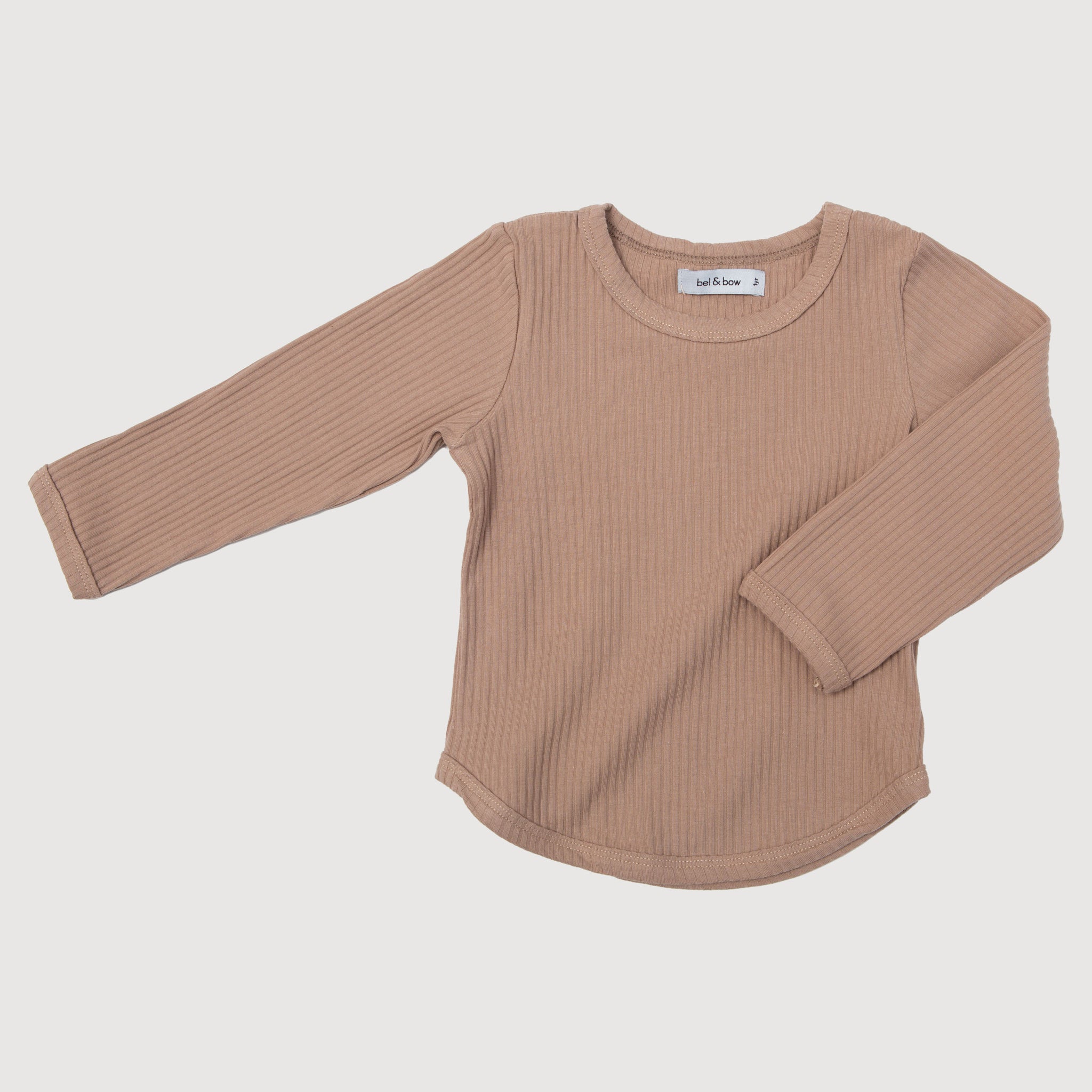Ribbed Long Sleeve Top - Taupe bel & bow