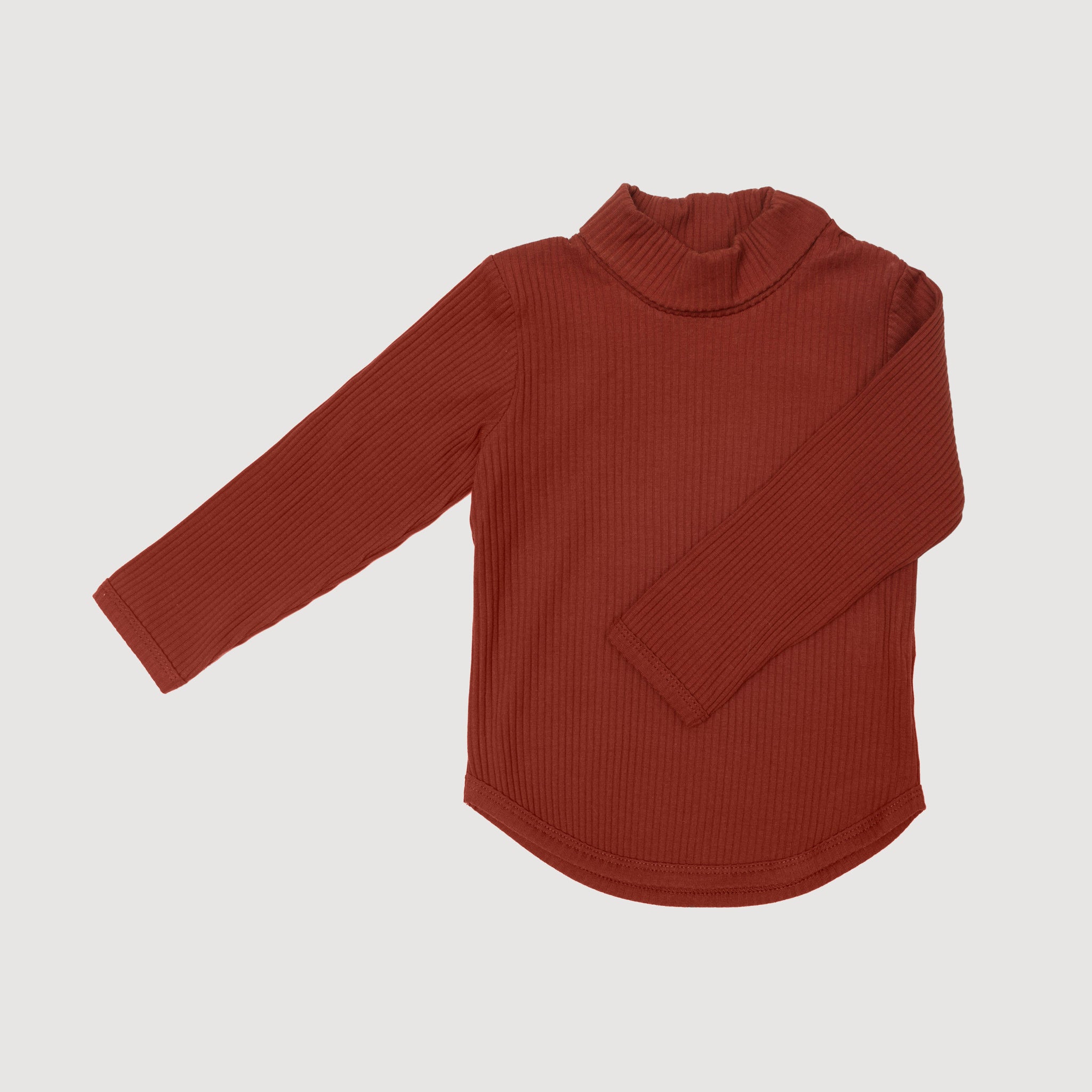 Mock Neck Ribbed Long Sleeve Top - Rust bel & bow