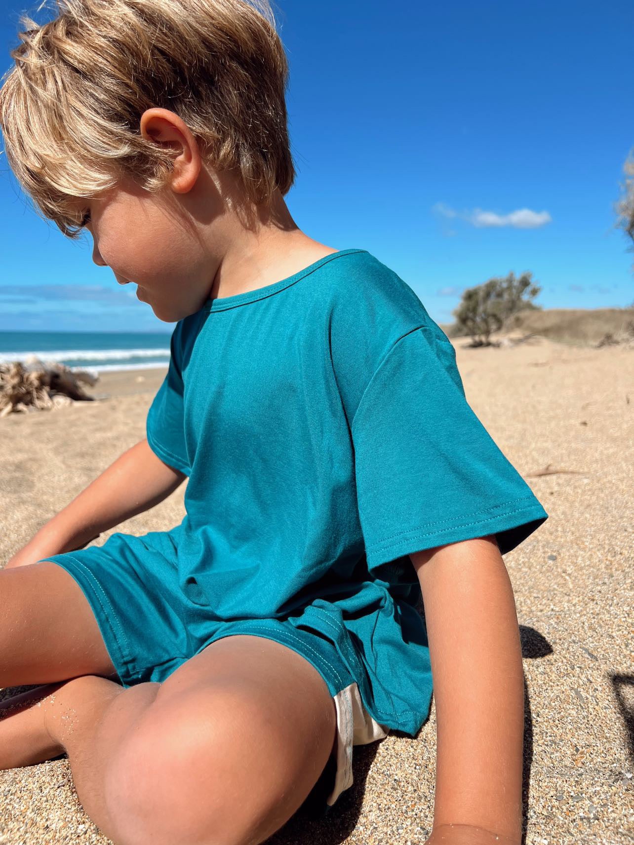 Bamboo Lounge T-Shirt & Retro Shorts Set - Teal