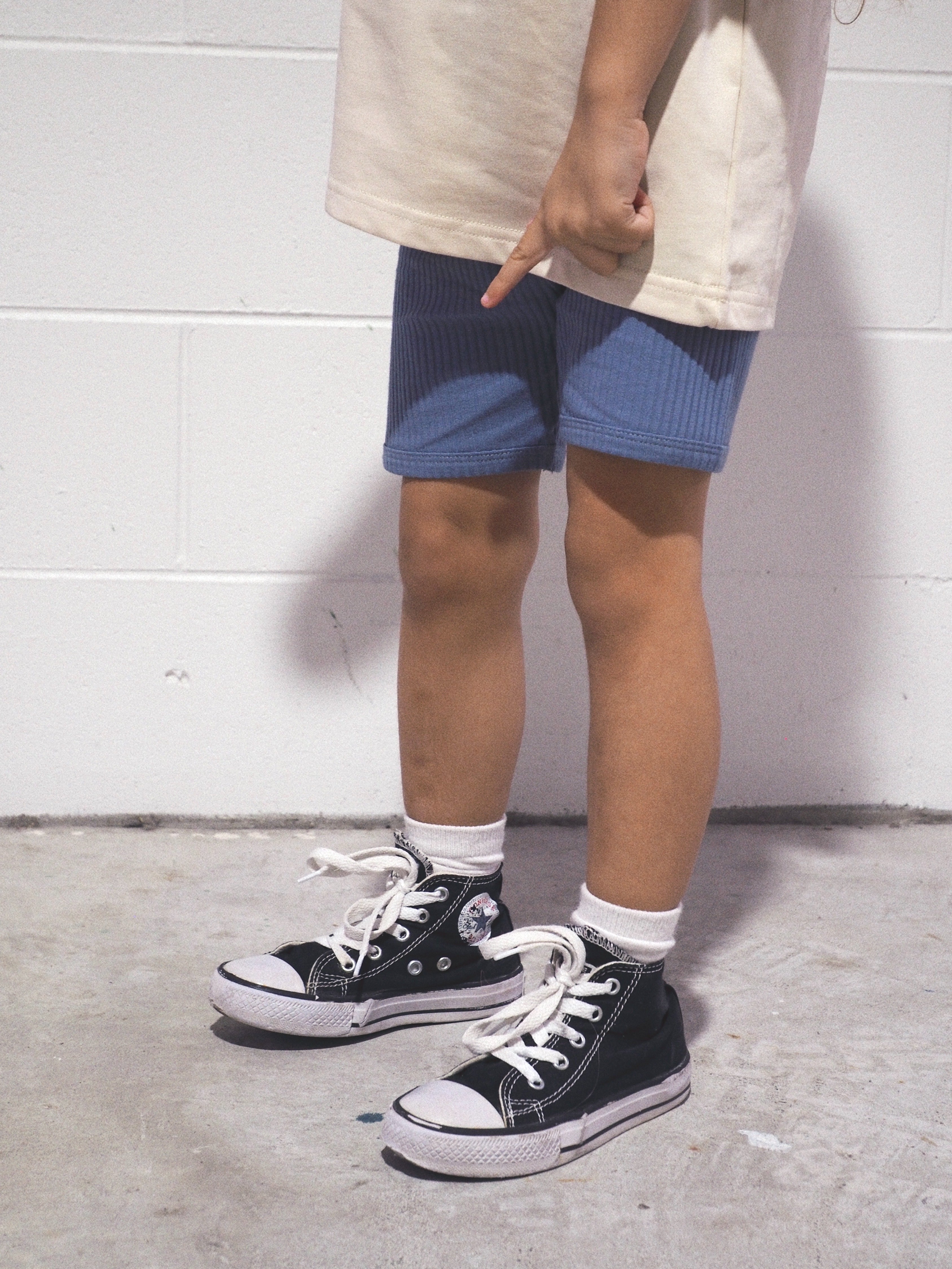 Ribbed Bike Short - Denim Blue bel & bow