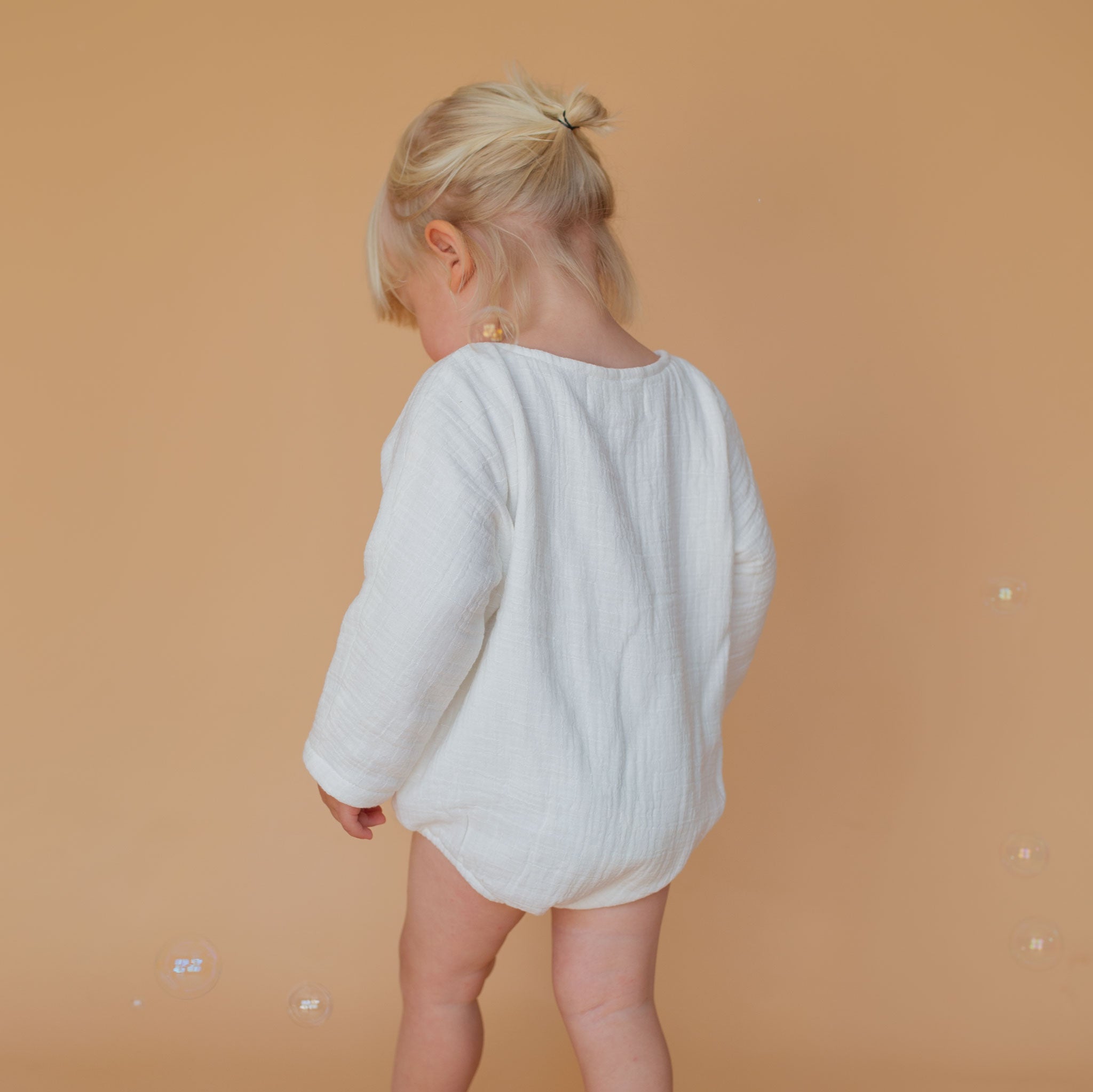 Casual Slouch Romper - White bel & bow