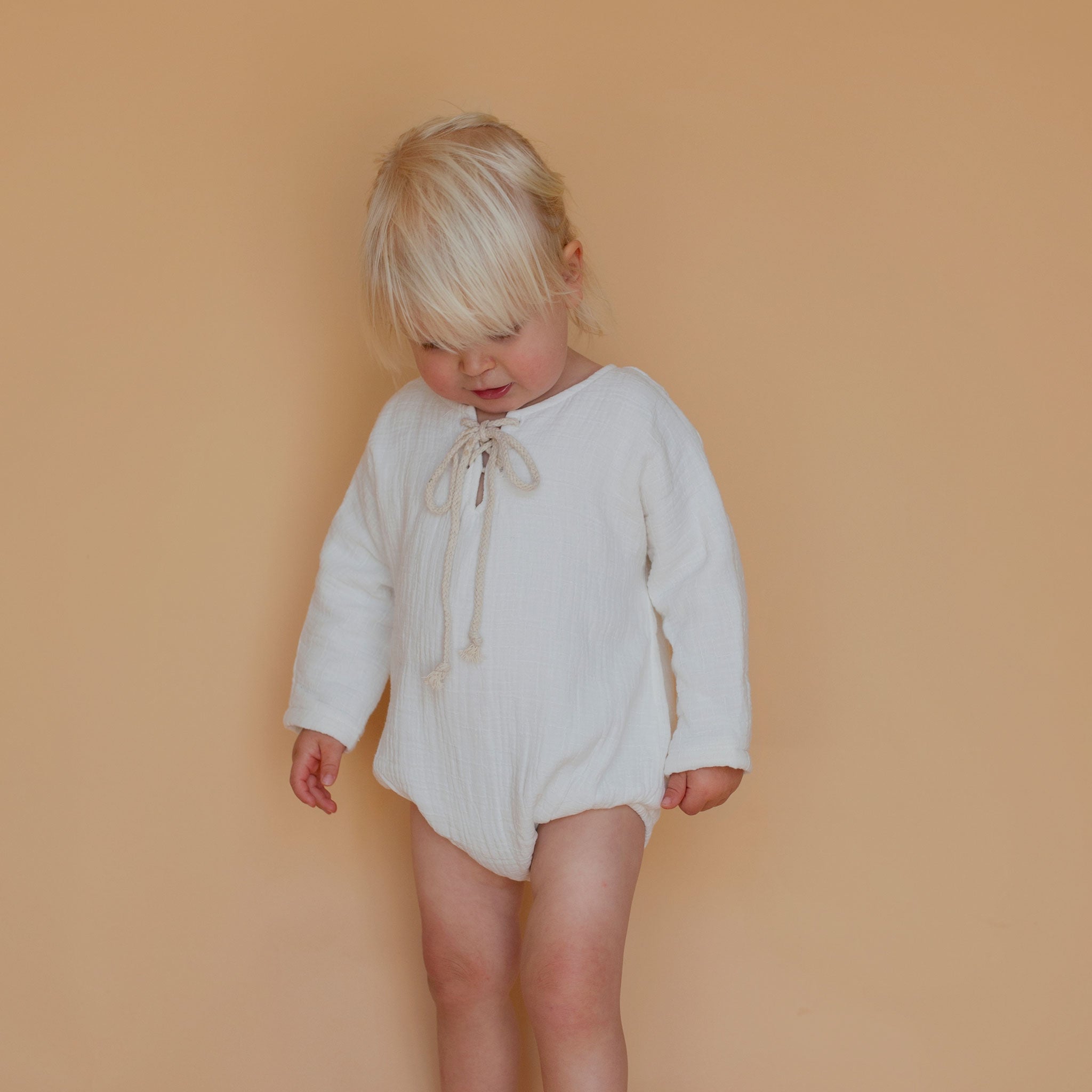 Casual Slouch Romper - White bel & bow