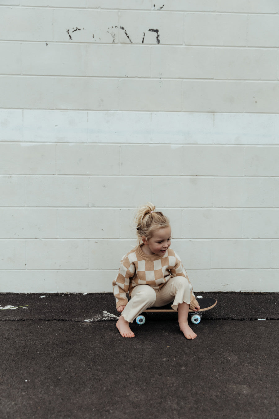 Checkerboard Knit Pullover - Caramel bel & bow