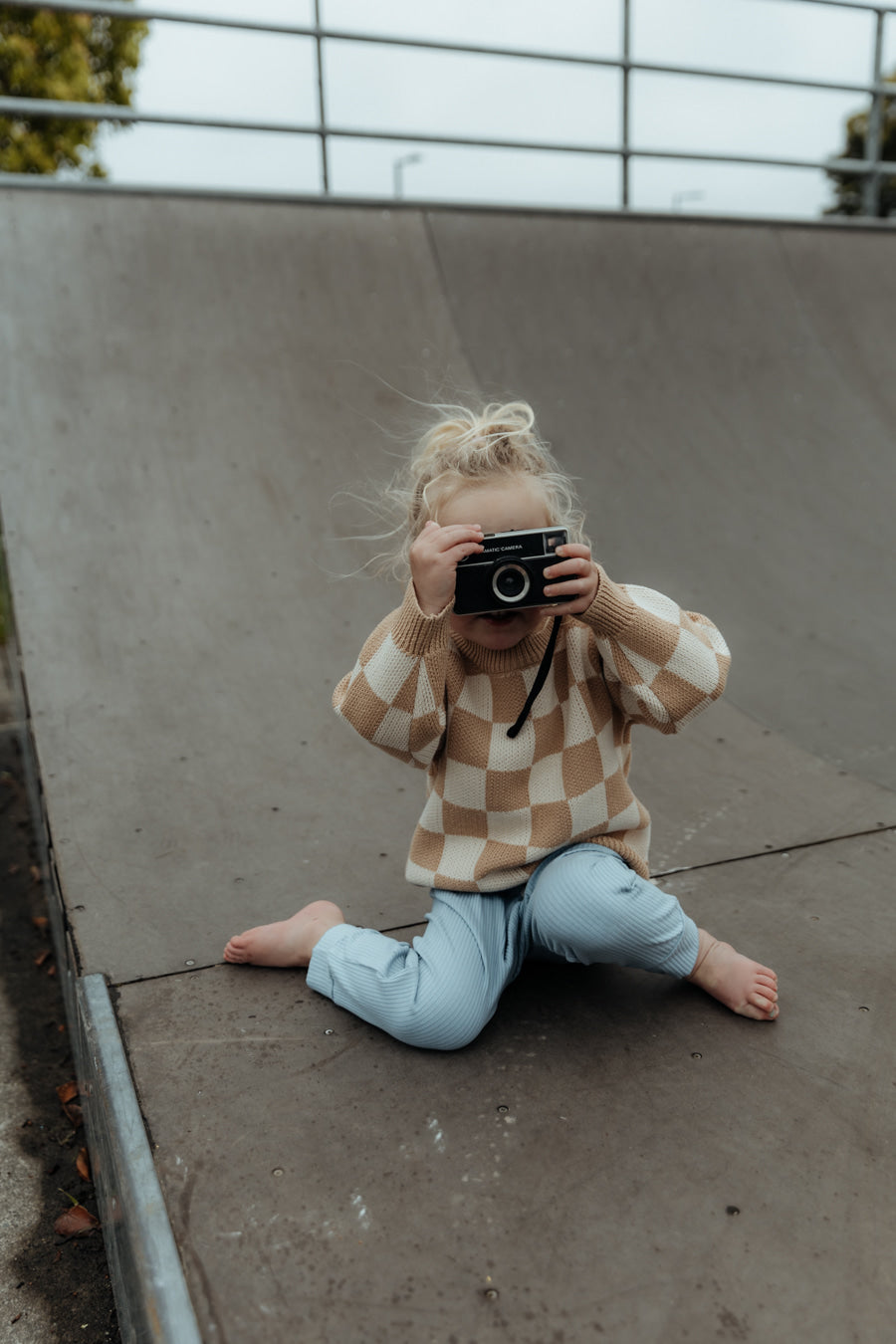 Checkerboard Knit Pullover - Caramel bel & bow