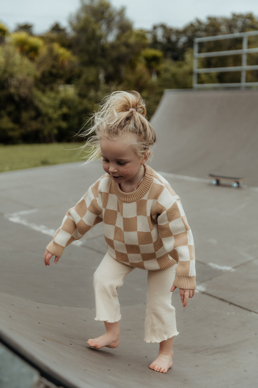 Checkerboard Knit Pullover - Caramel bel & bow