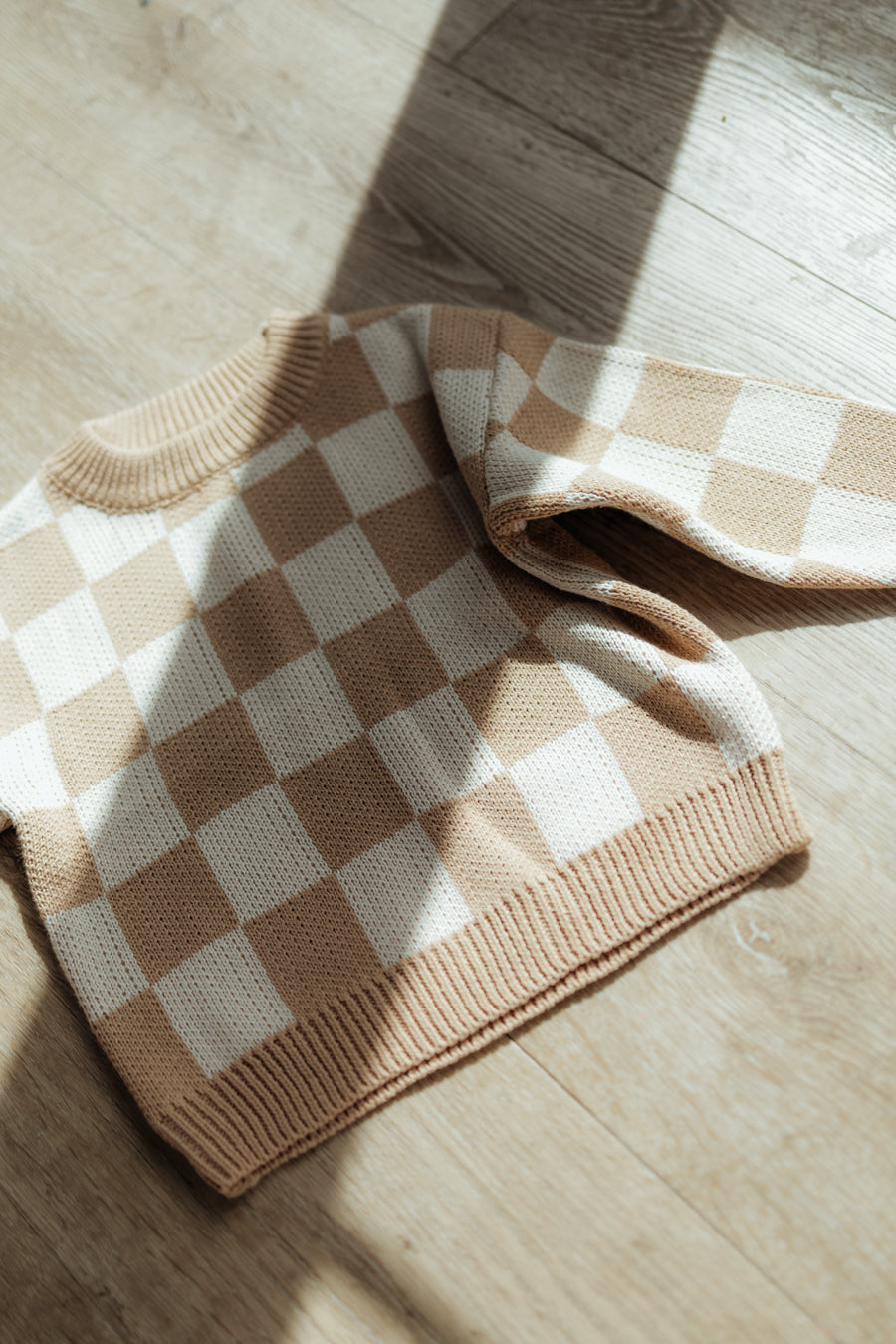 Checkerboard Knit Pullover - Caramel bel & bow