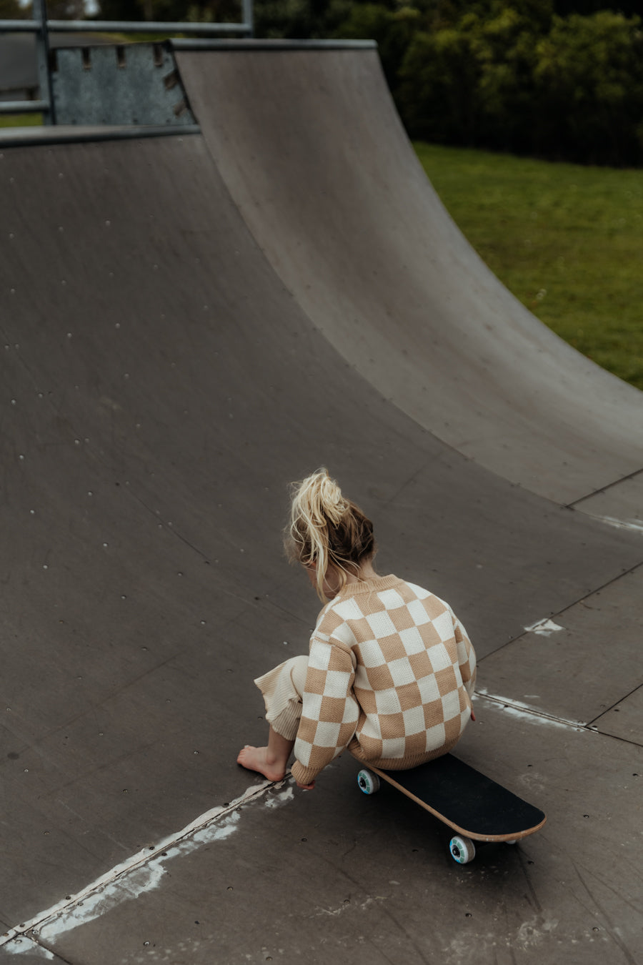 Checkerboard Knit Pullover - Caramel bel & bow