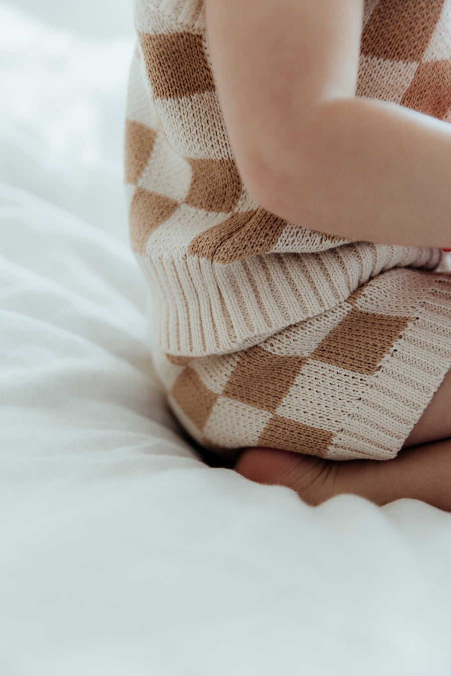 Checkerboard Knit Shortie - Caramel bel & bow