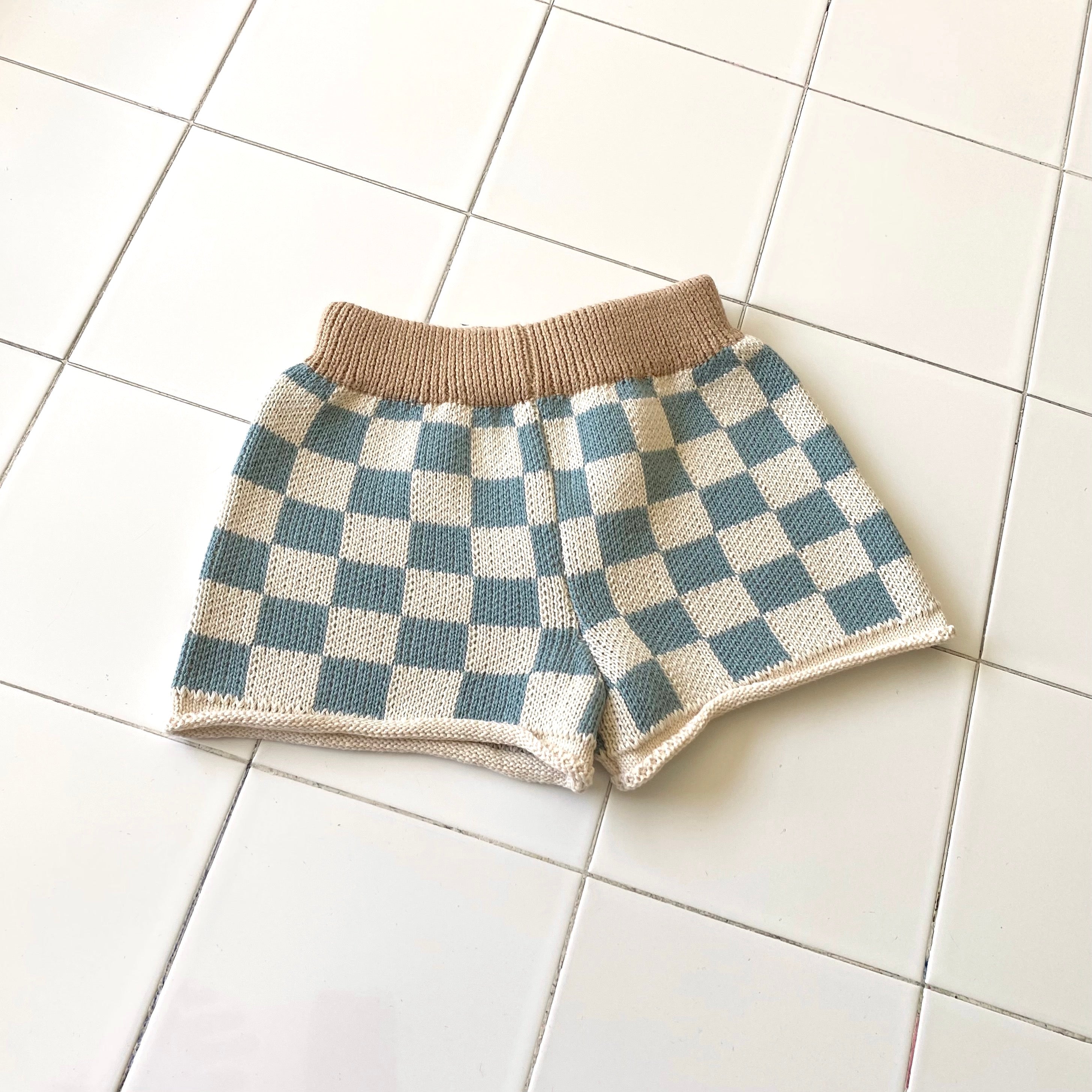 Checkerboard Knit Shortie - Teal bel & bow