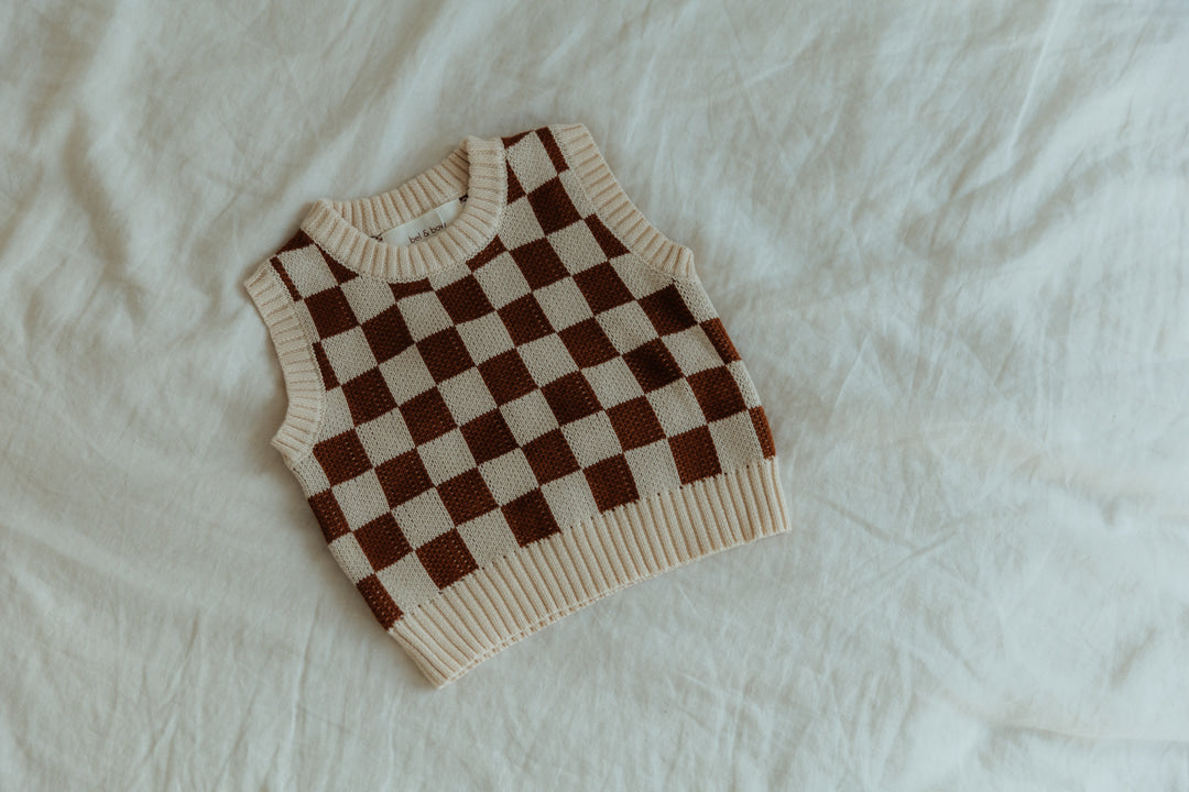 Checkerboard Knit Vest - Chocolate bel & bow