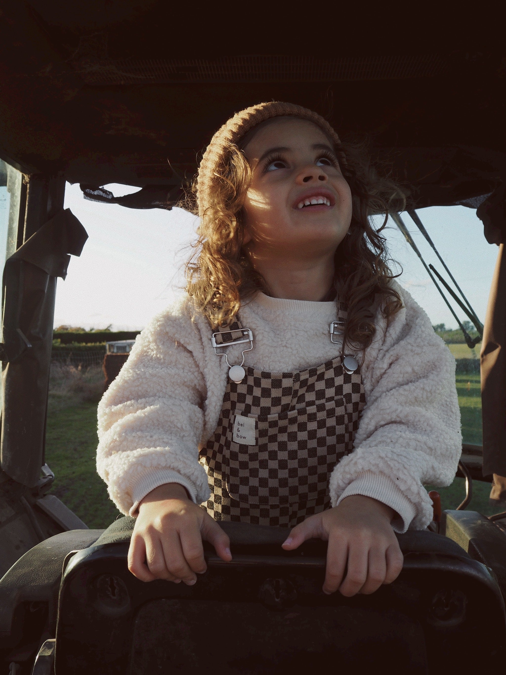 Checkerboard Overall - Brown bel & bow