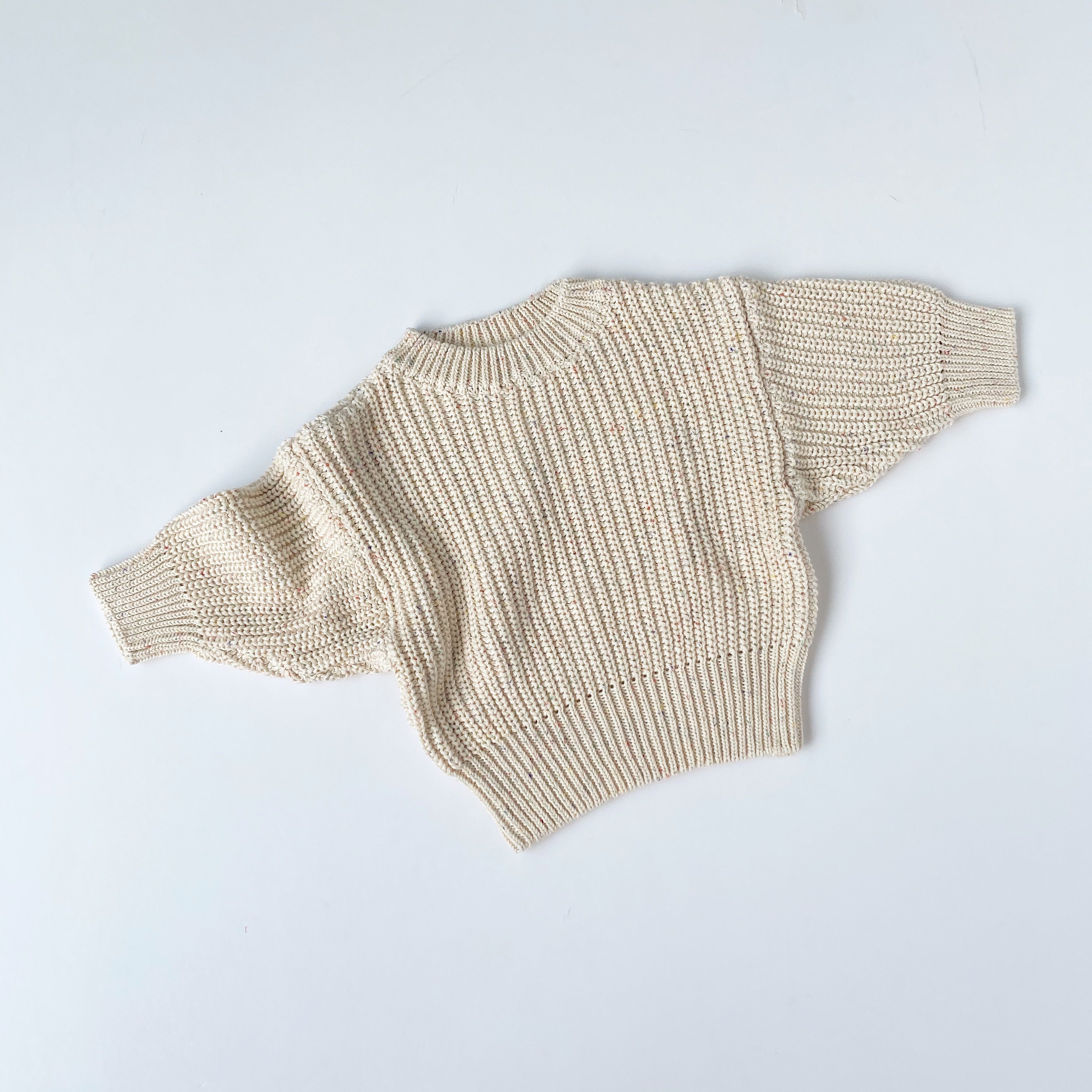 Chunky Knit Pullover - Speckle Cream bel & bow