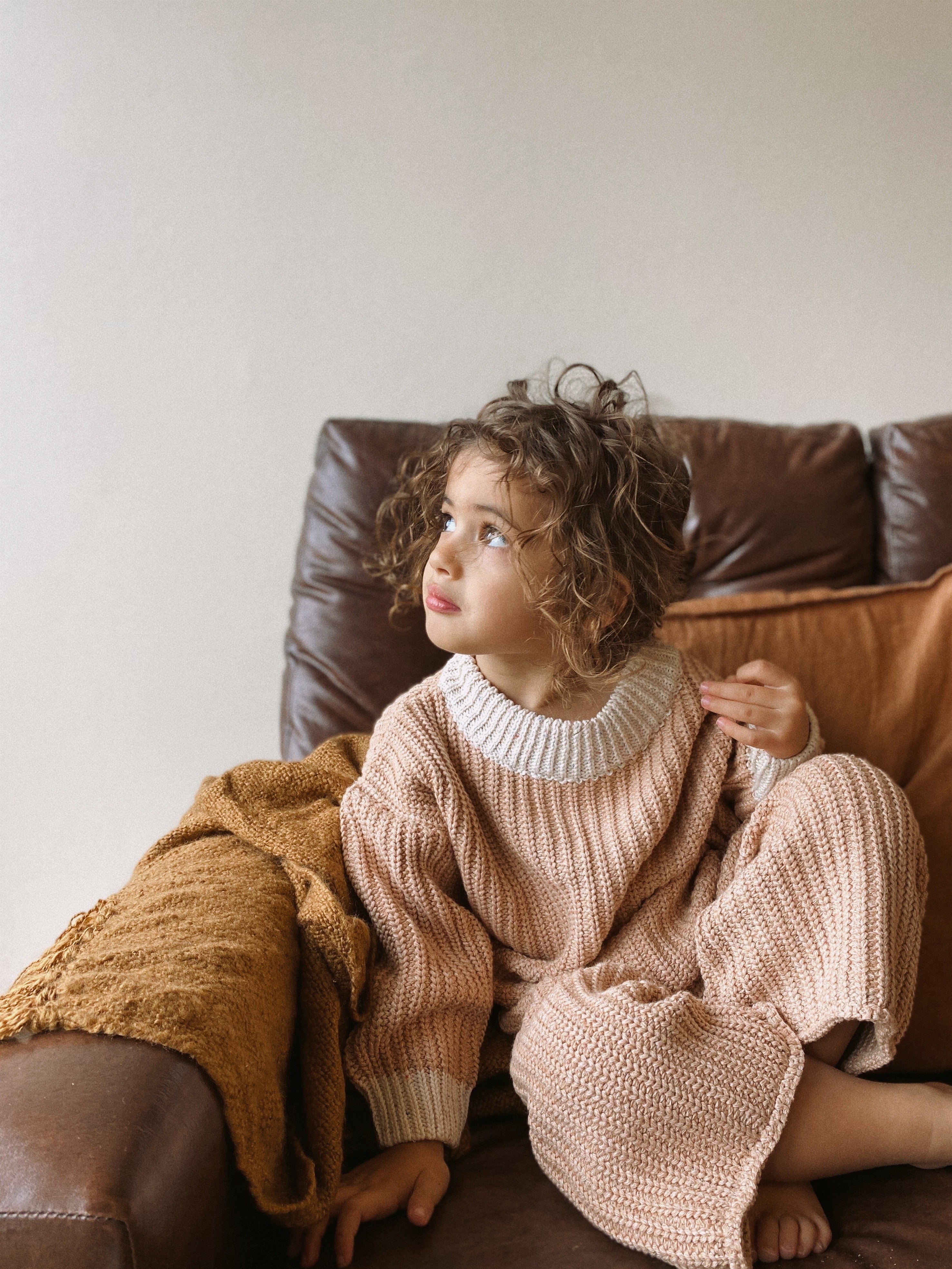 Contrast Chunky Knit Pant - Clay with Speckle Cream bel & bow