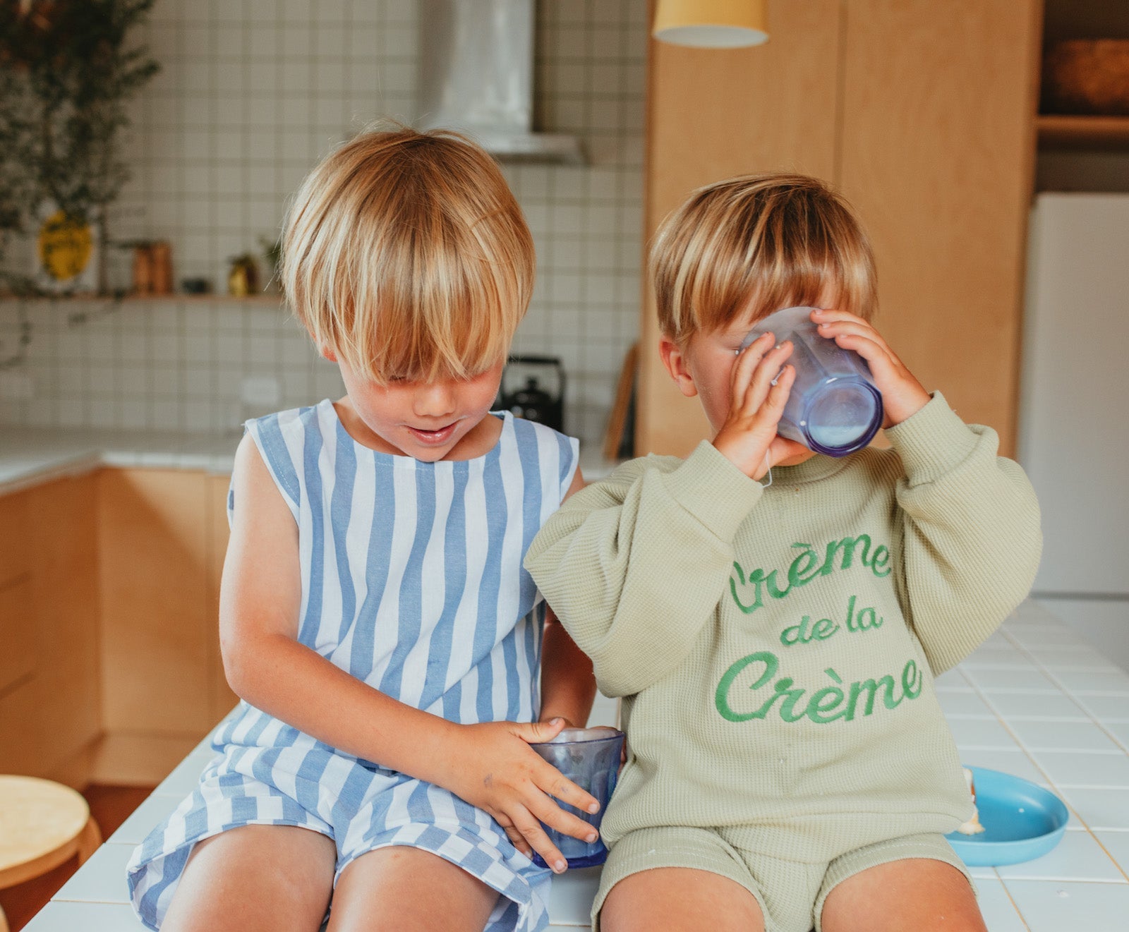 Crème de la Crème Waffle Jumper & Bike Short Set - Pistachio bel & bow