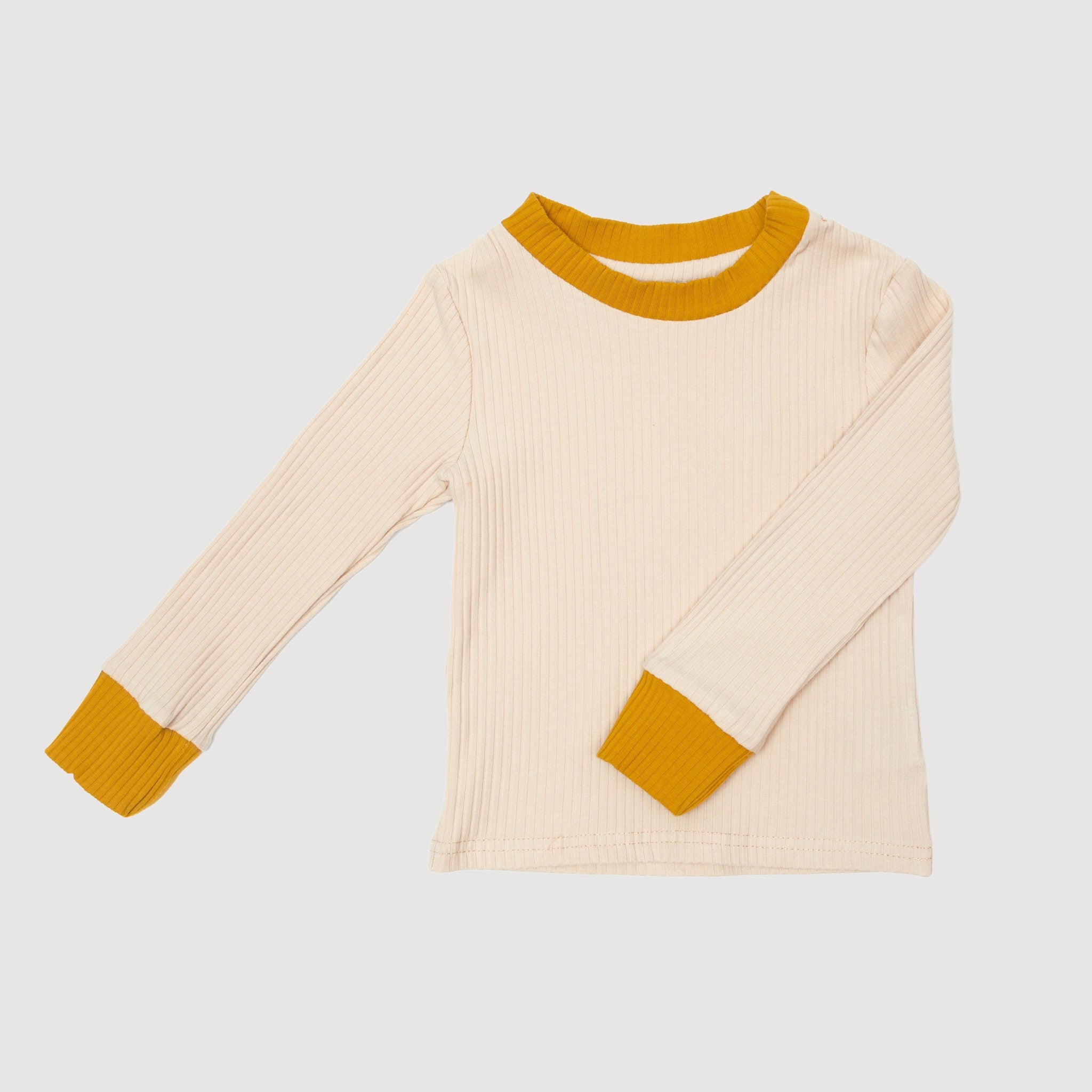 Cuffed Long Sleeve Top - Oatmeal with Gold Binds bel & bow