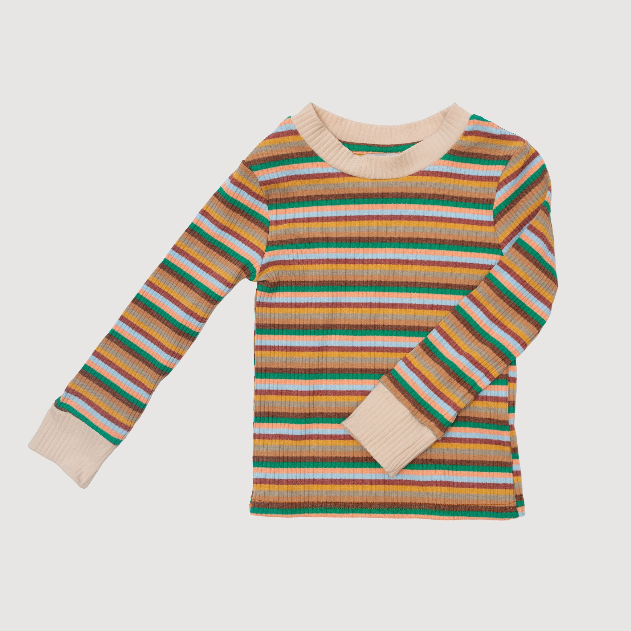 Cuffed Long Sleeve Top - Tan Stripes bel & bow