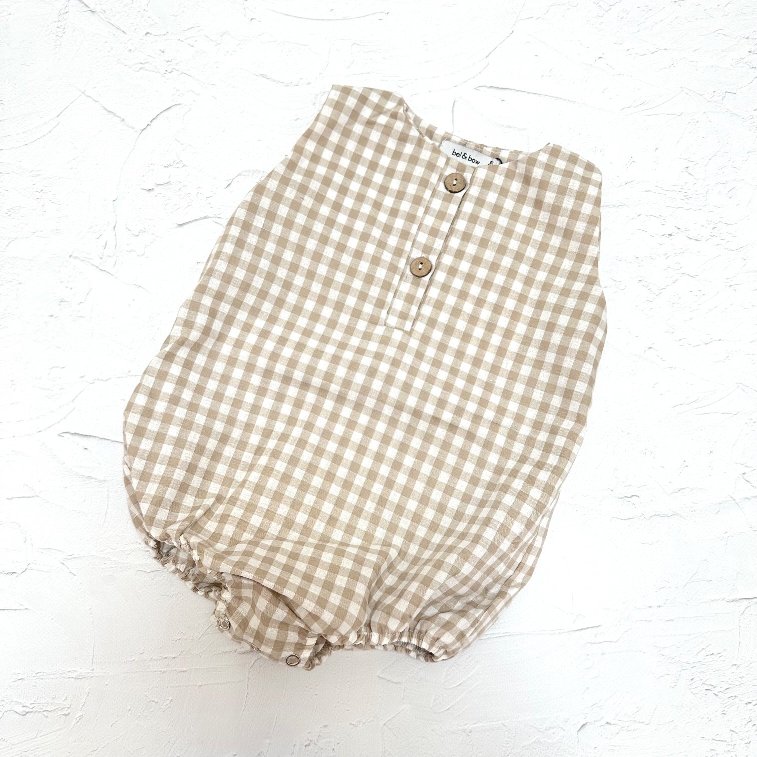 Gingham Bubble Romper - Beige