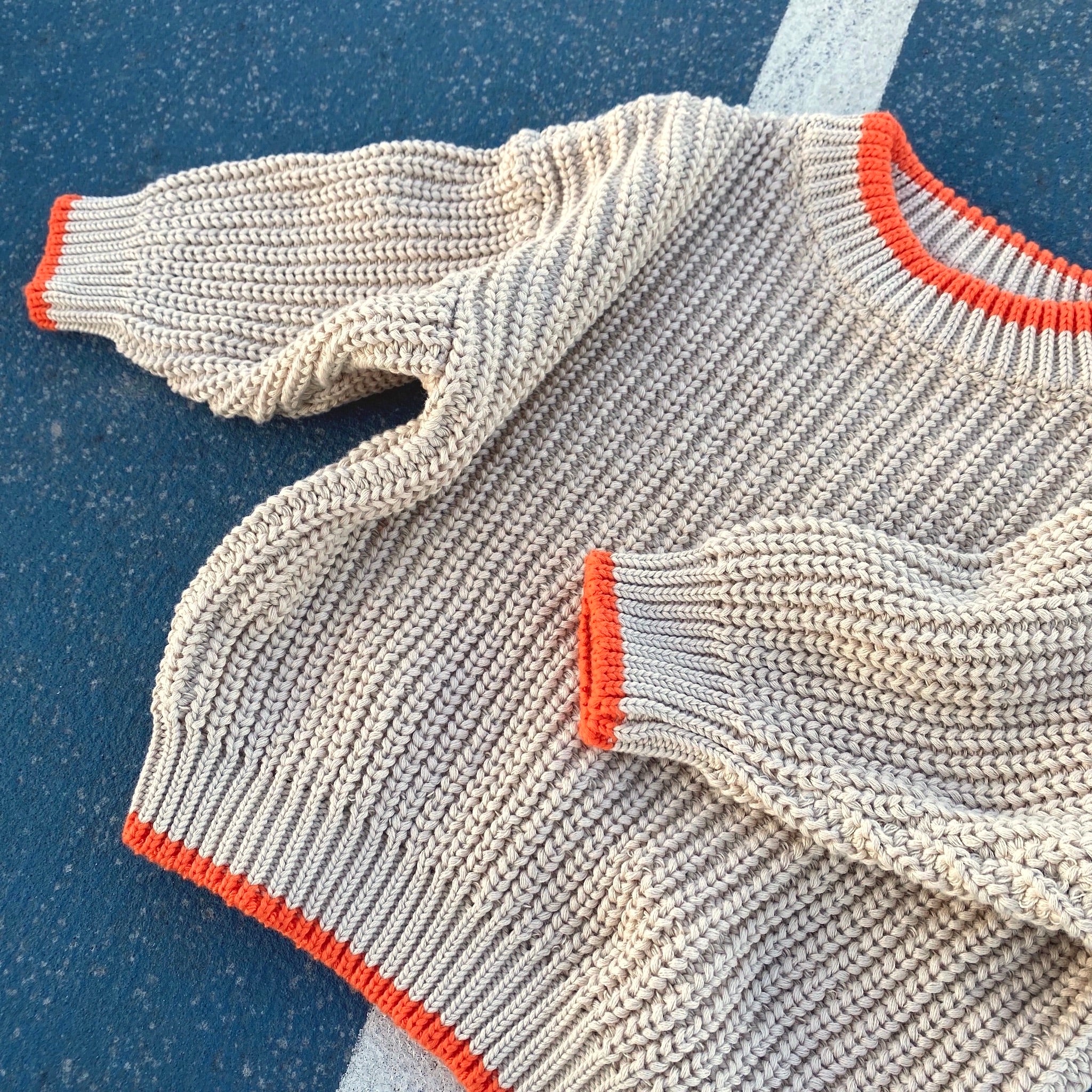 Contrast Trim Chunky Knit Pullover - Beige/ Orange