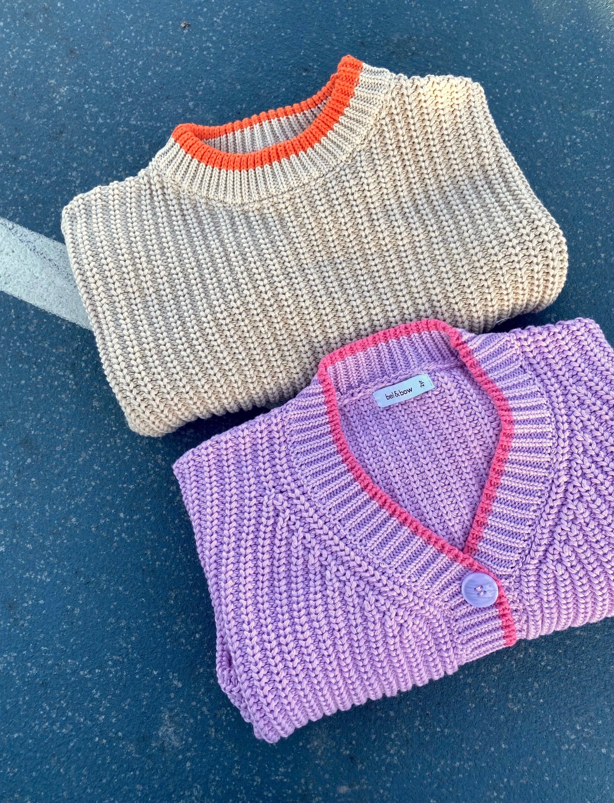 Contrast Trim Chunky Knit Pullover - Beige/ Orange