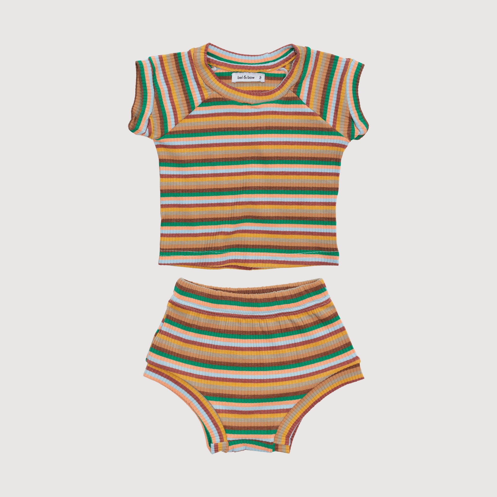 Little Raglan Set - Tan Stripes bel & bow