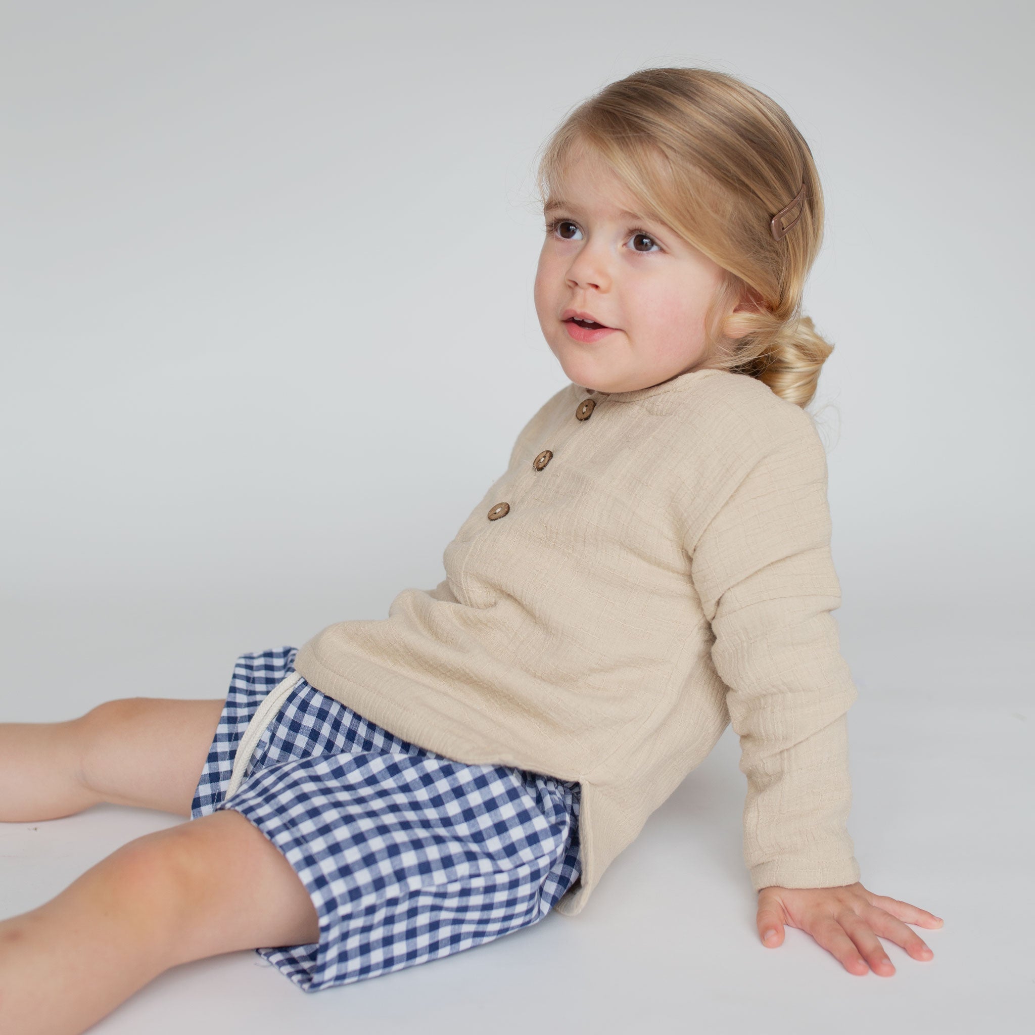 Long Sleeve Textured Cotton Henley Top - Brûlée bel & bow