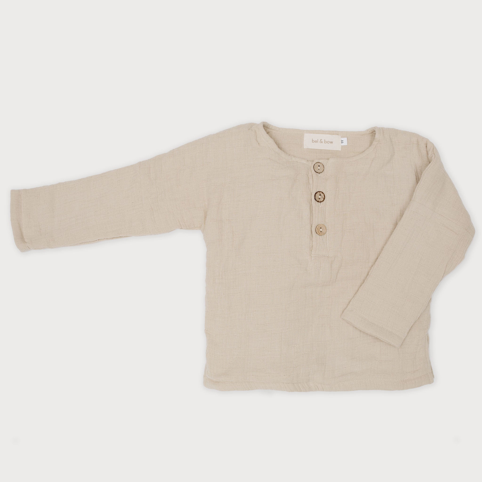 Long Sleeve Textured Cotton Henley Top - Brûlée bel & bow