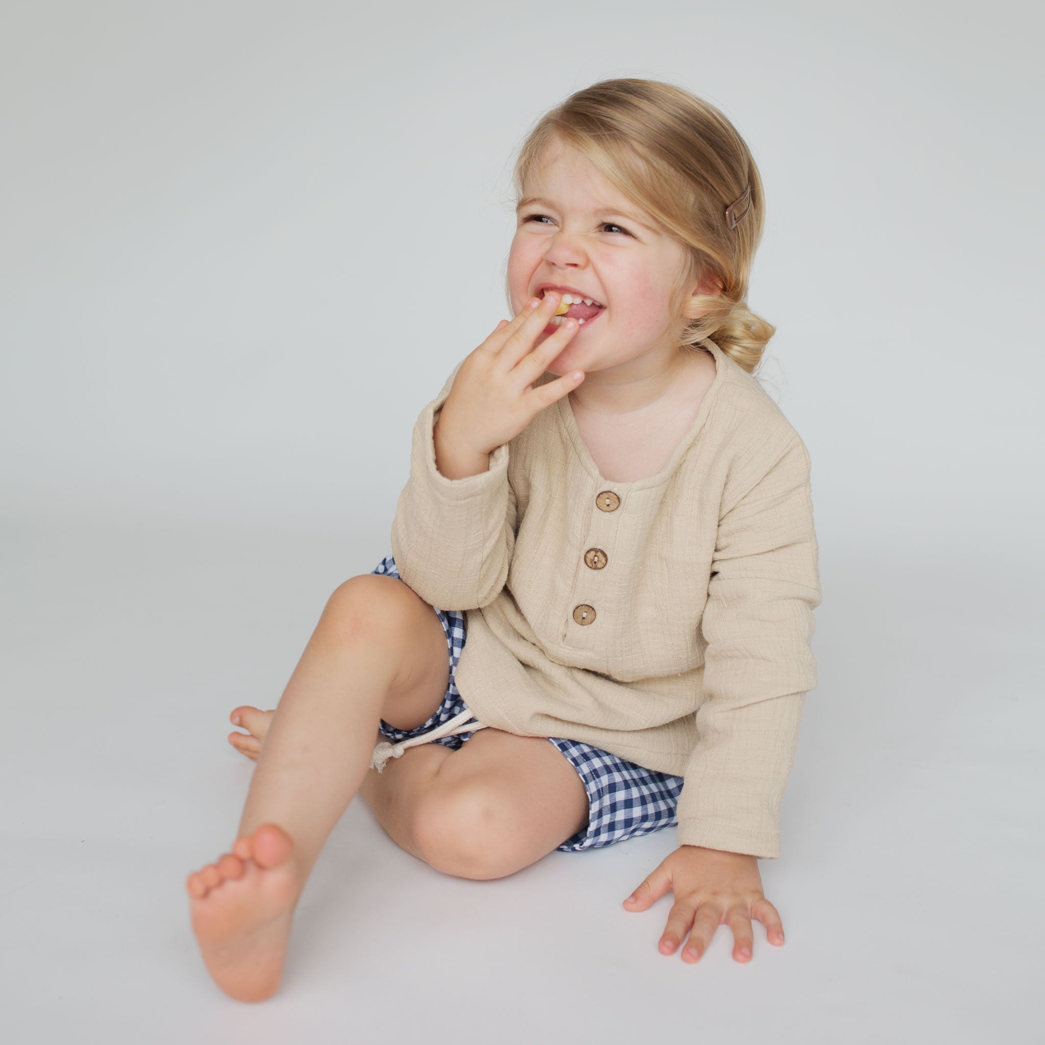 Long Sleeve Textured Cotton Henley Top - Brûlée bel & bow