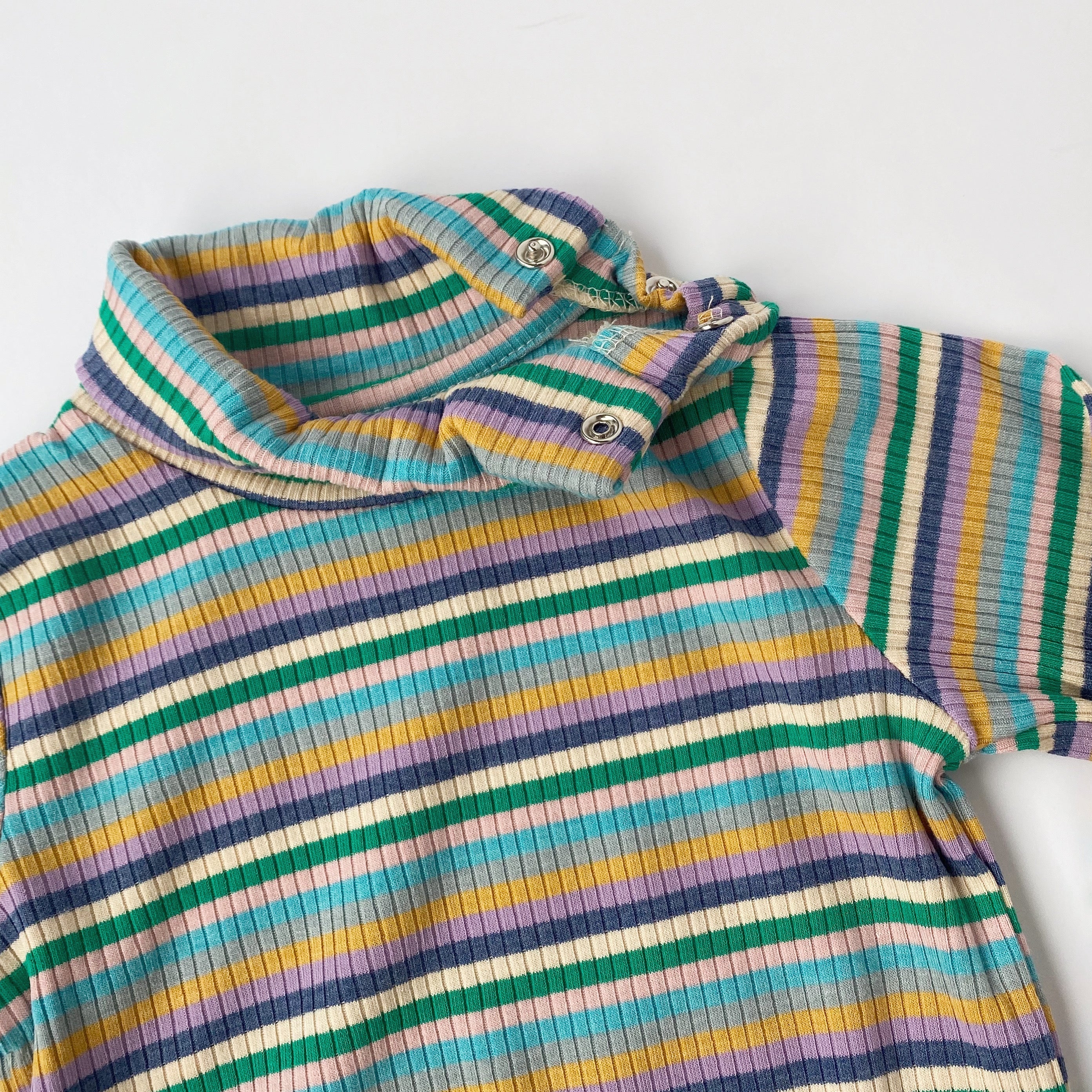 Mock Neck Ribbed Long Sleeve Bodysuit - Blue Stripes bel & bow