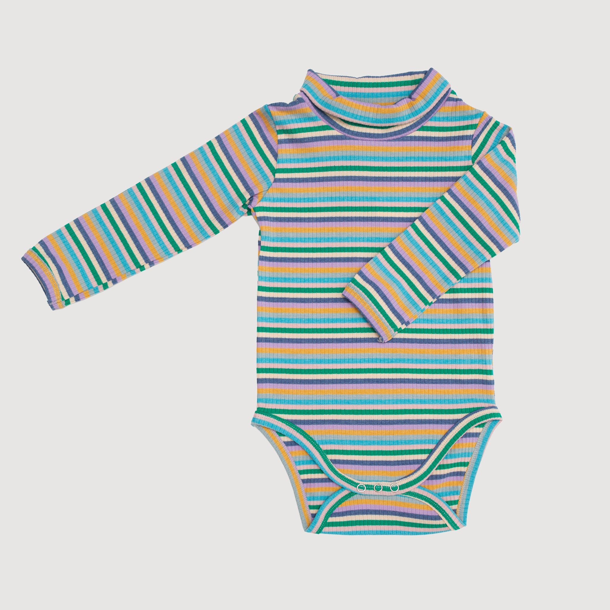 Mock Neck Ribbed Long Sleeve Bodysuit - Blue Stripes bel & bow