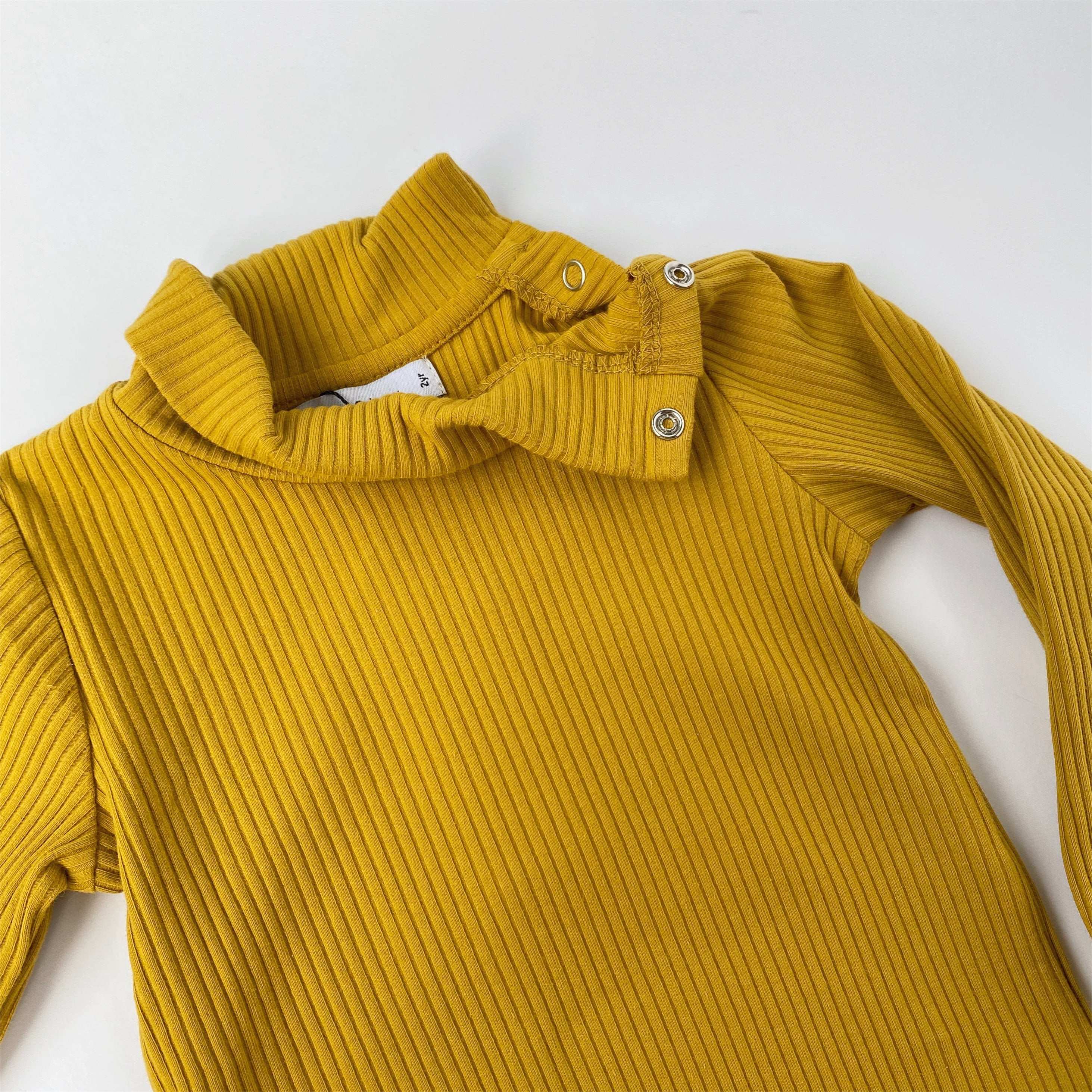 Mock Neck Ribbed Long Sleeve Bodysuit - Gold bel & bow