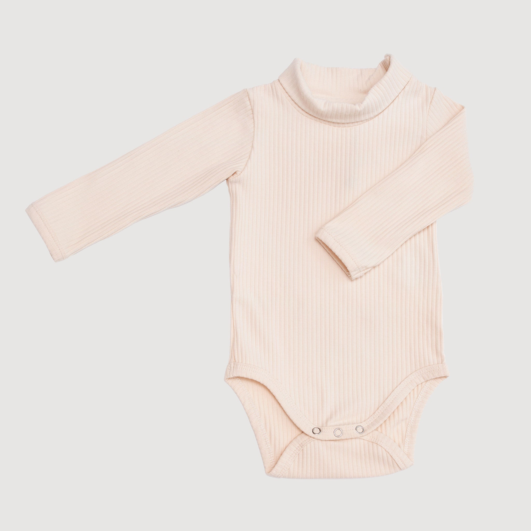 Mock Neck Ribbed Long Sleeve Bodysuit - Oatmeal bel & bow