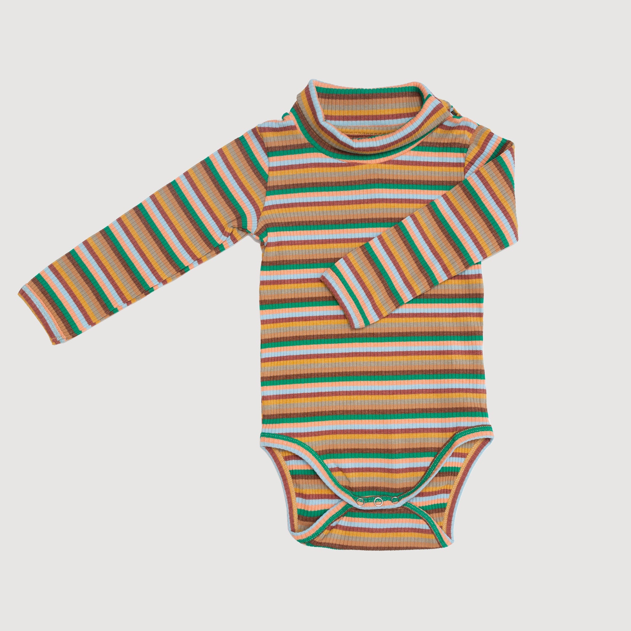 Mock Neck Ribbed Long Sleeve Bodysuit - Tan Stripes bel & bow
