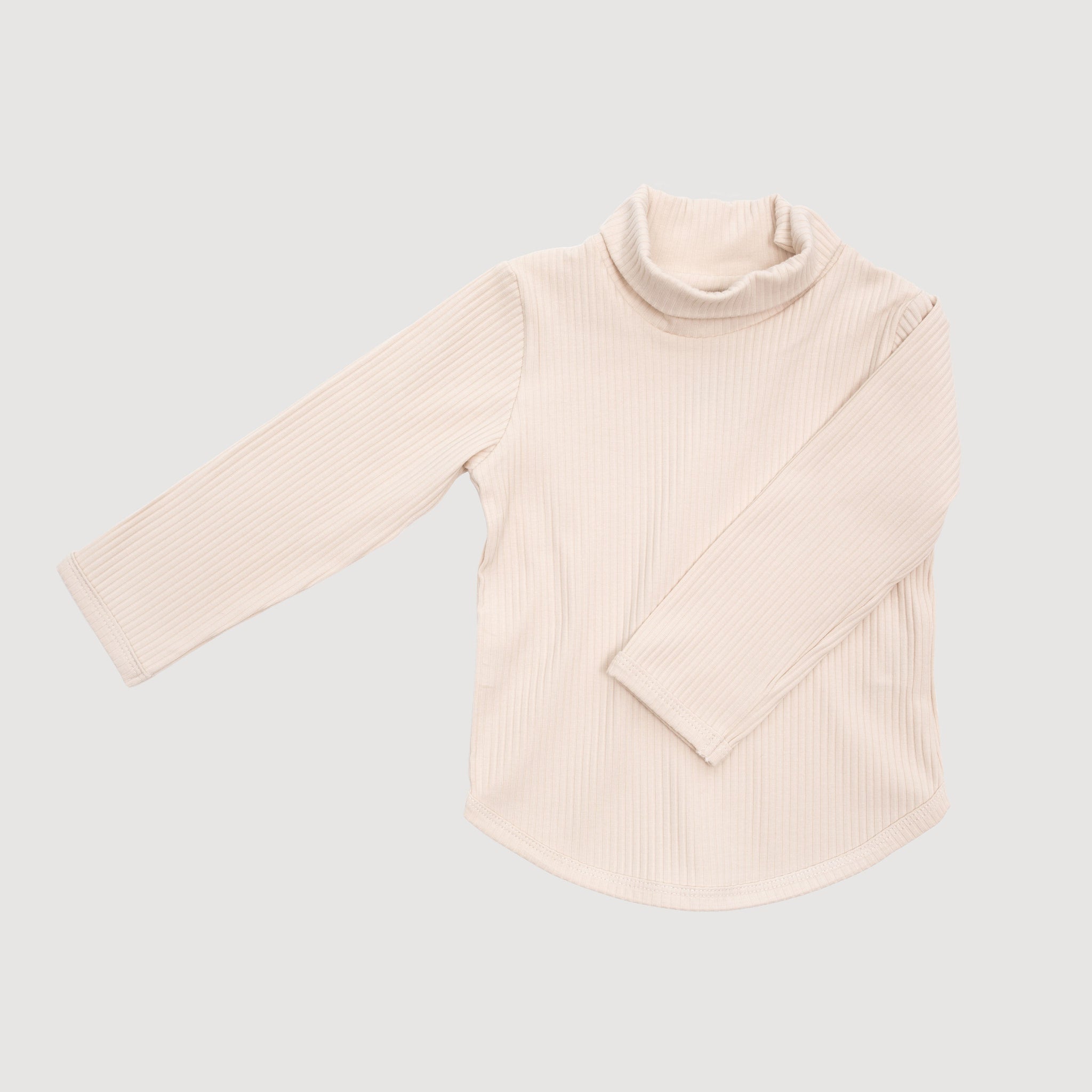 Mock Neck Ribbed Long Sleeve Top - Oatmeal bel & bow