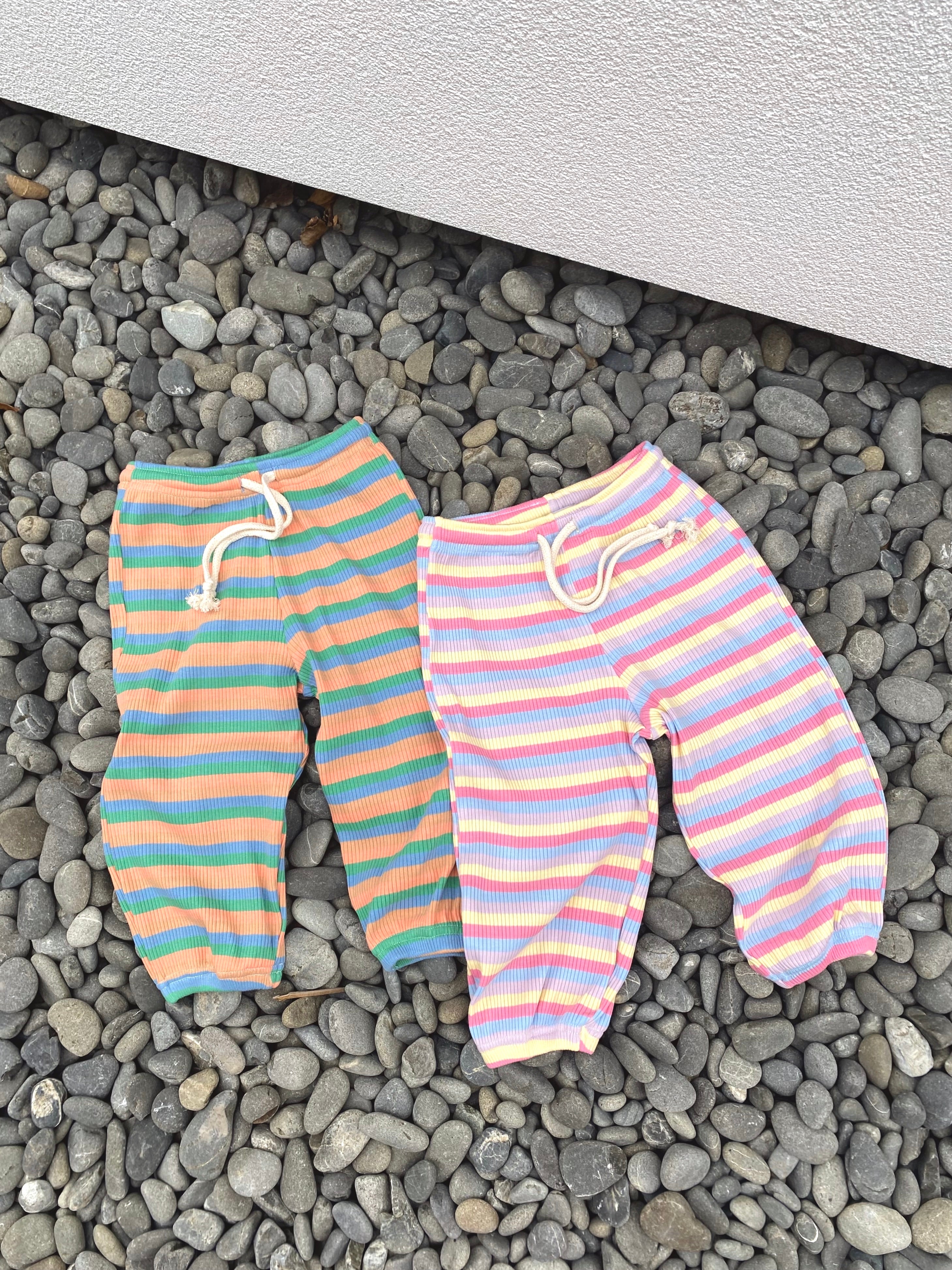 Stripe Ribbed Bubble Pants - Sorbet