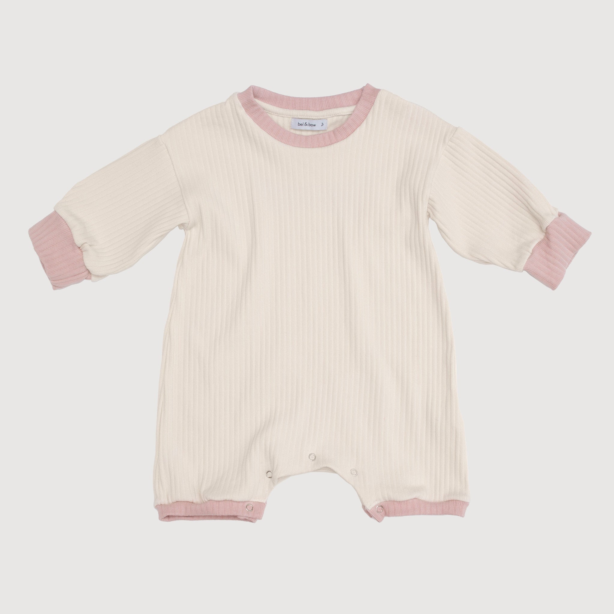Wide Ribbed Contrast Playsuit - Milk bel & bow
