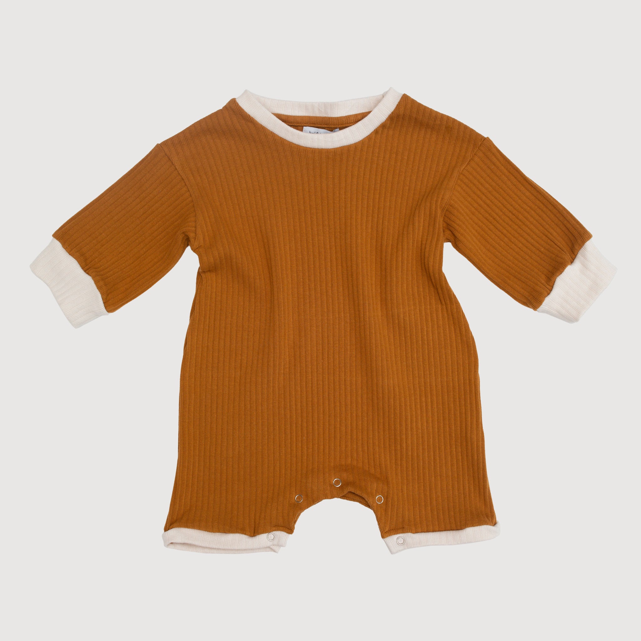 Wide Ribbed Contrast Playsuit - Ochre bel & bow