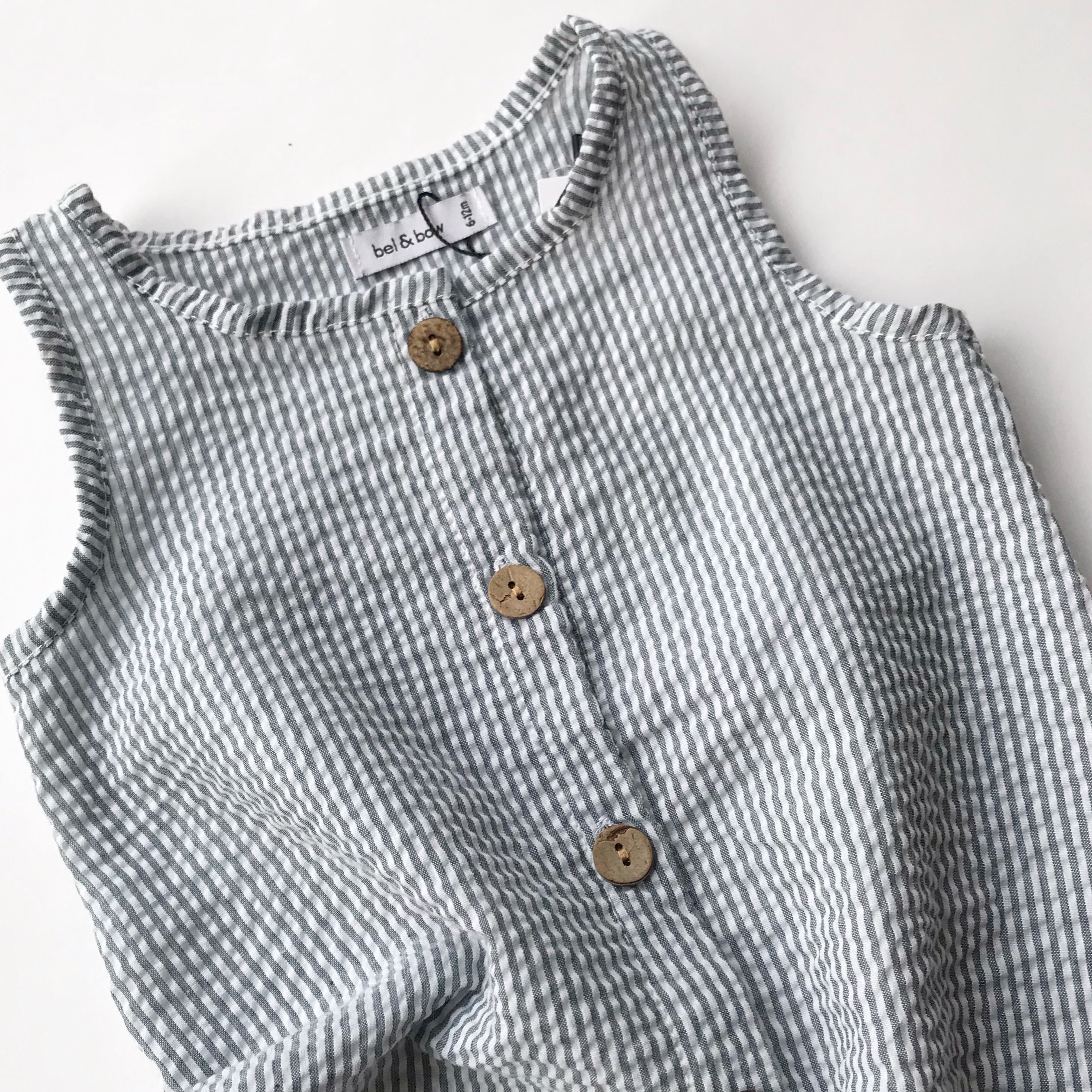 Seersucker Jumpsuit - Duck Egg Blue Stripe bel & bow