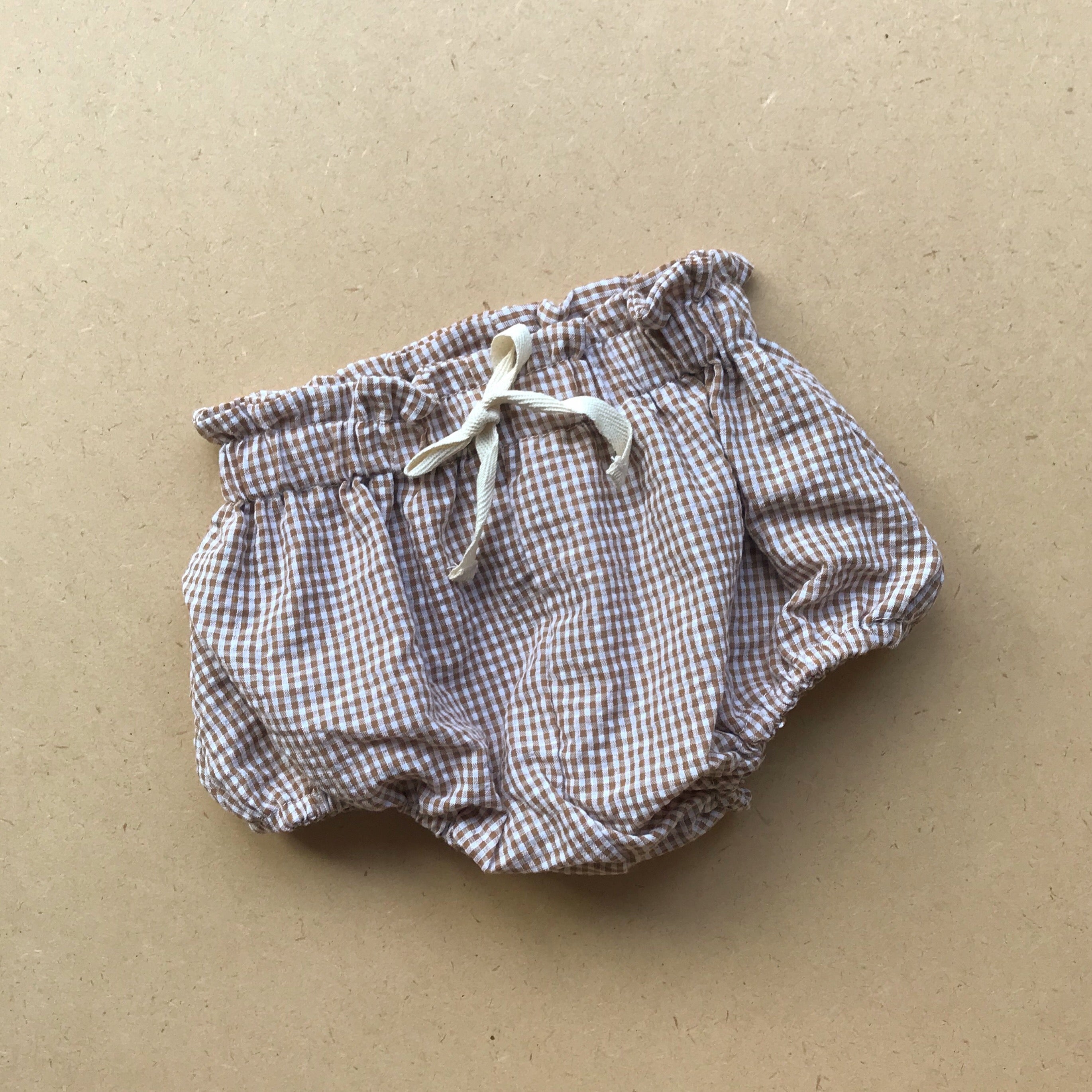 Seersucker Bloomers - Natural Gingham bel & bow