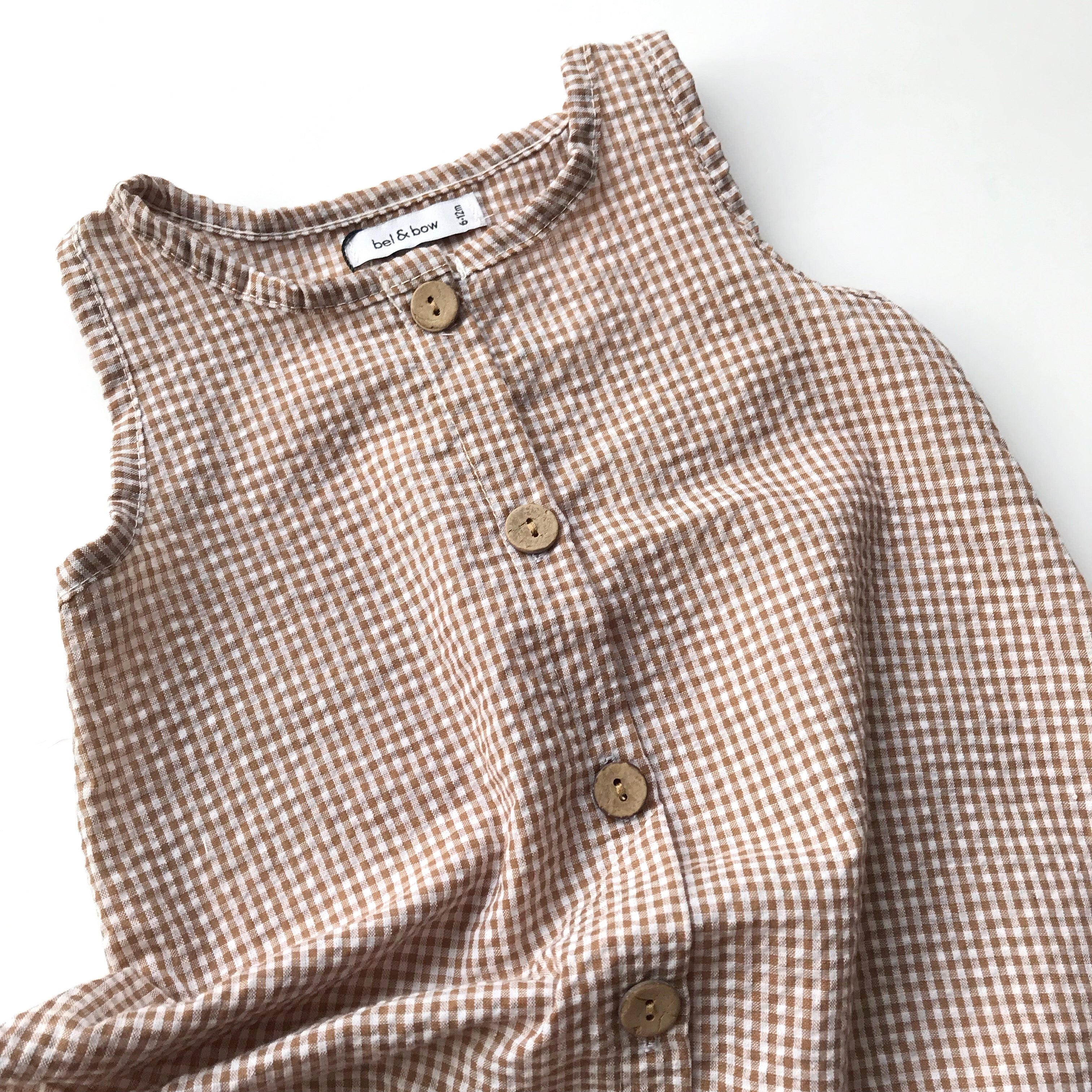 Seersucker Jumpsuit - Natural Gingham bel & bow