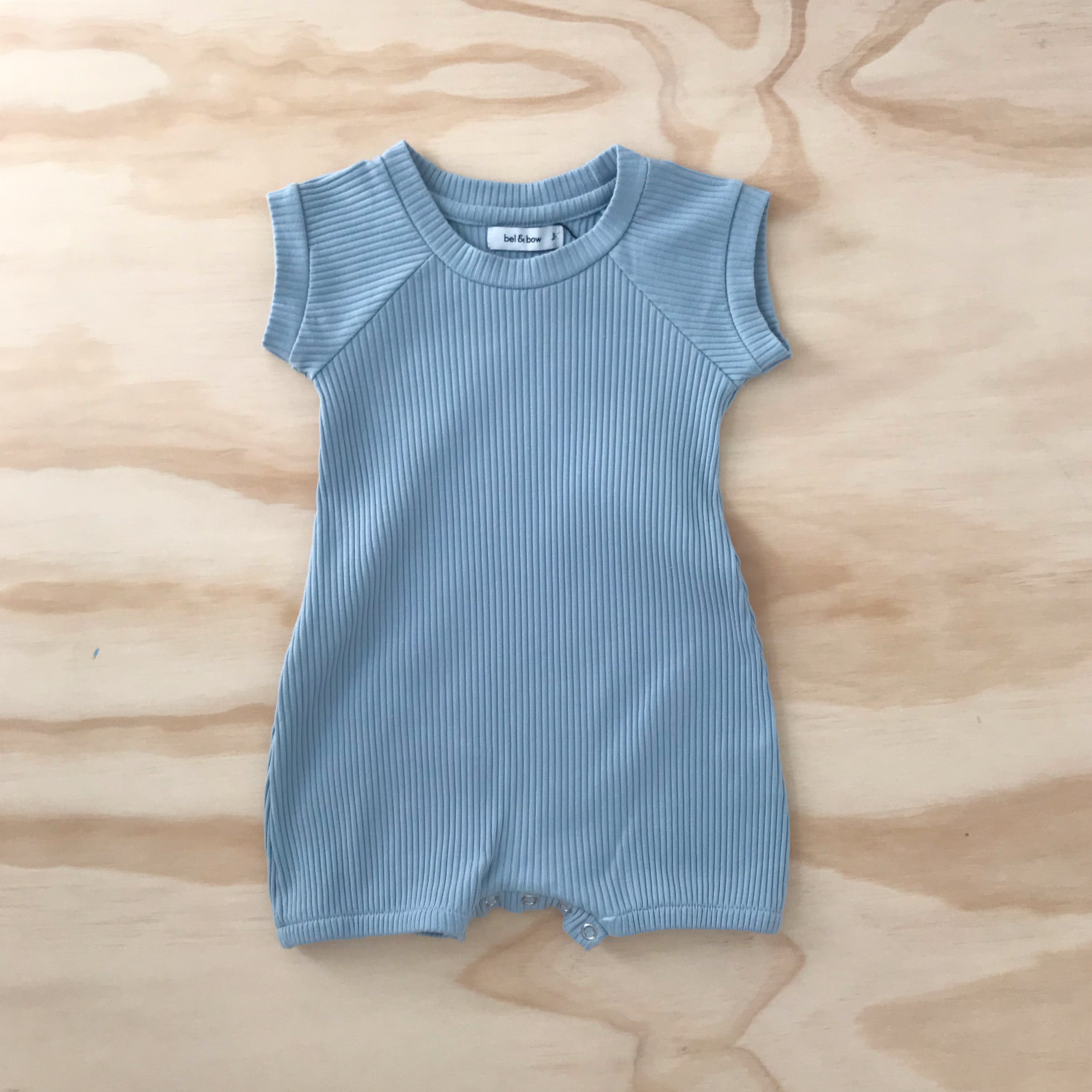 Ribbed Everyday Playsuit - Duck Egg bel & bow