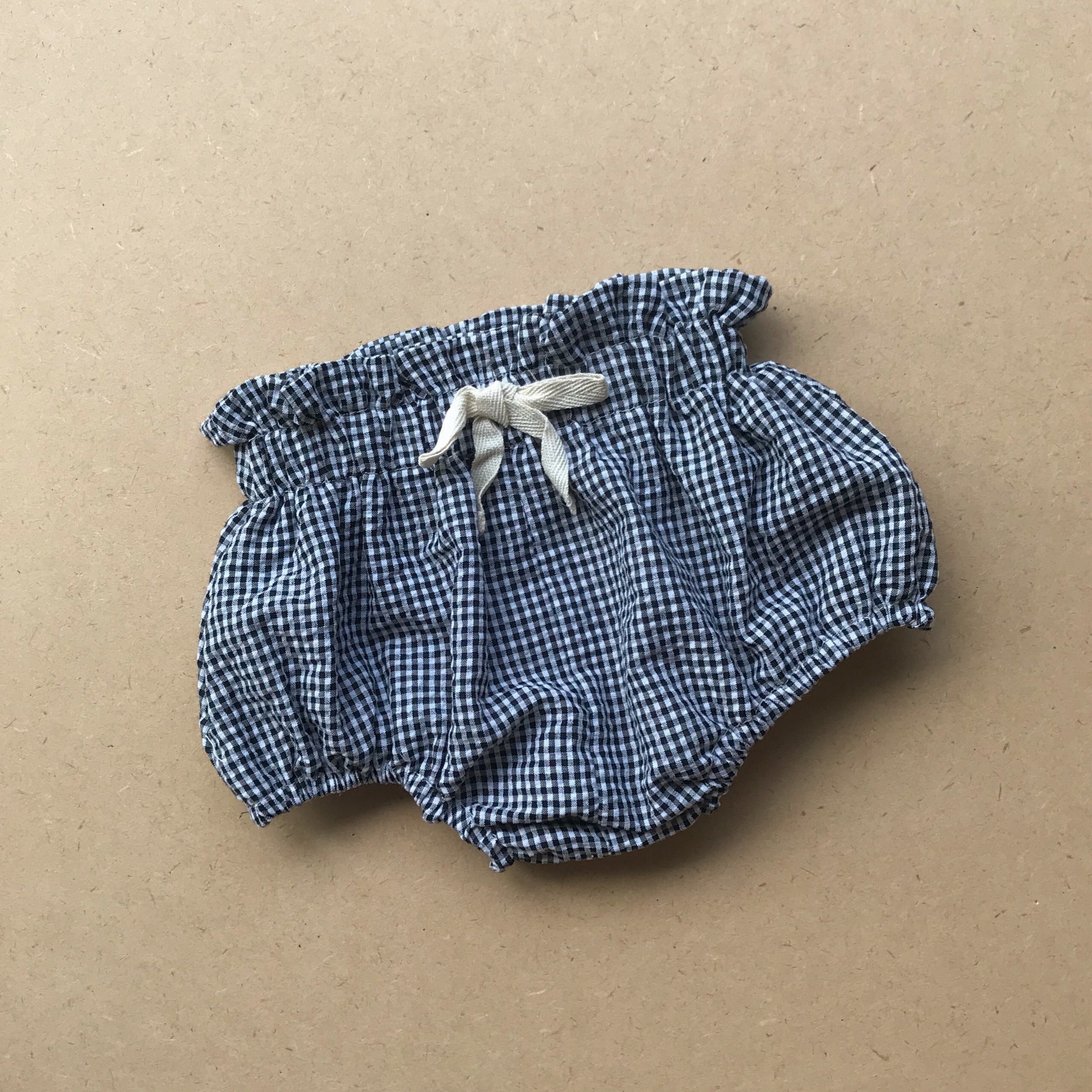 Seersucker Bloomers - Black & White Gingham bel & bow