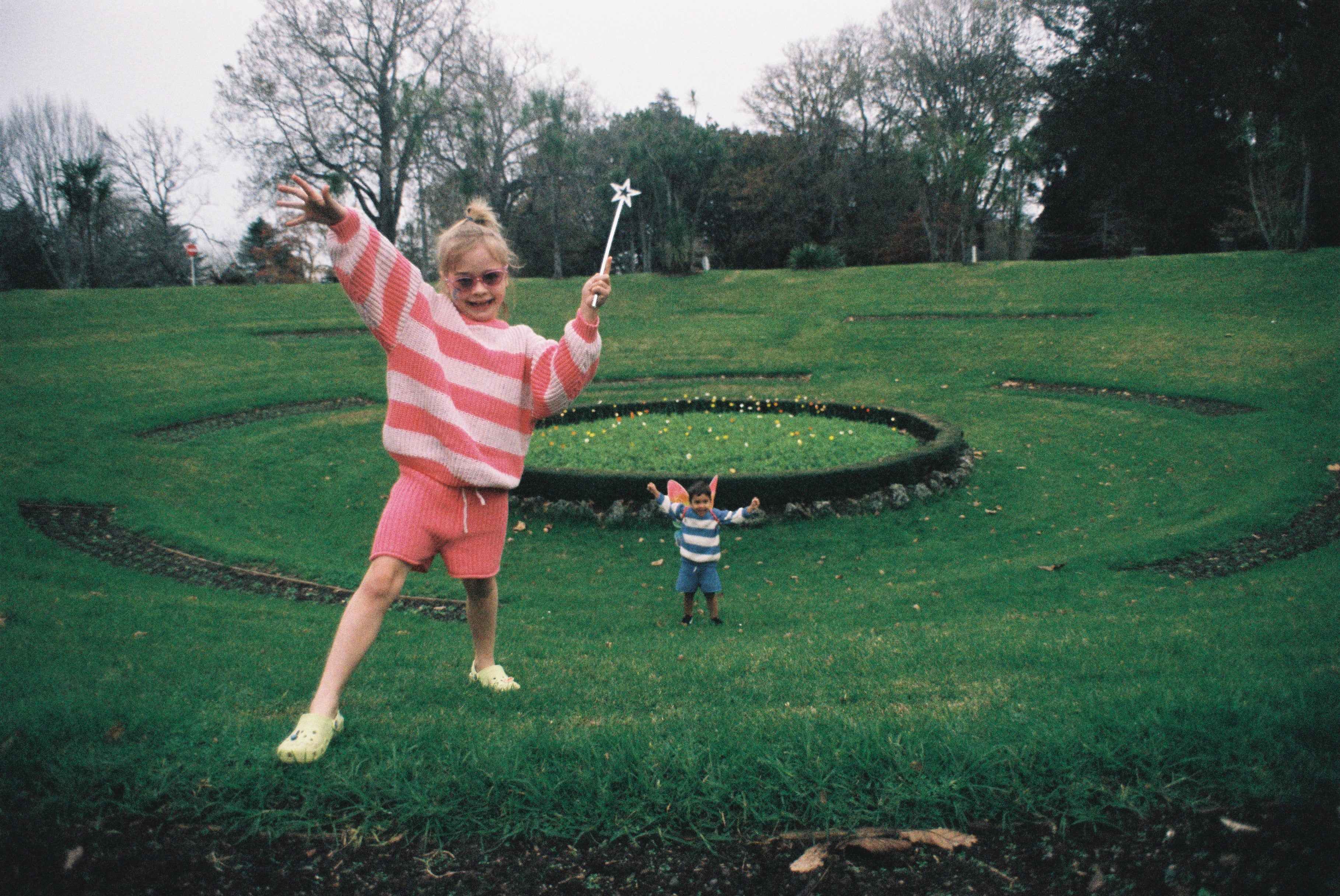 Stripe Chunky Knit Short - Pink with Speckle Baby Pink bel & bow
