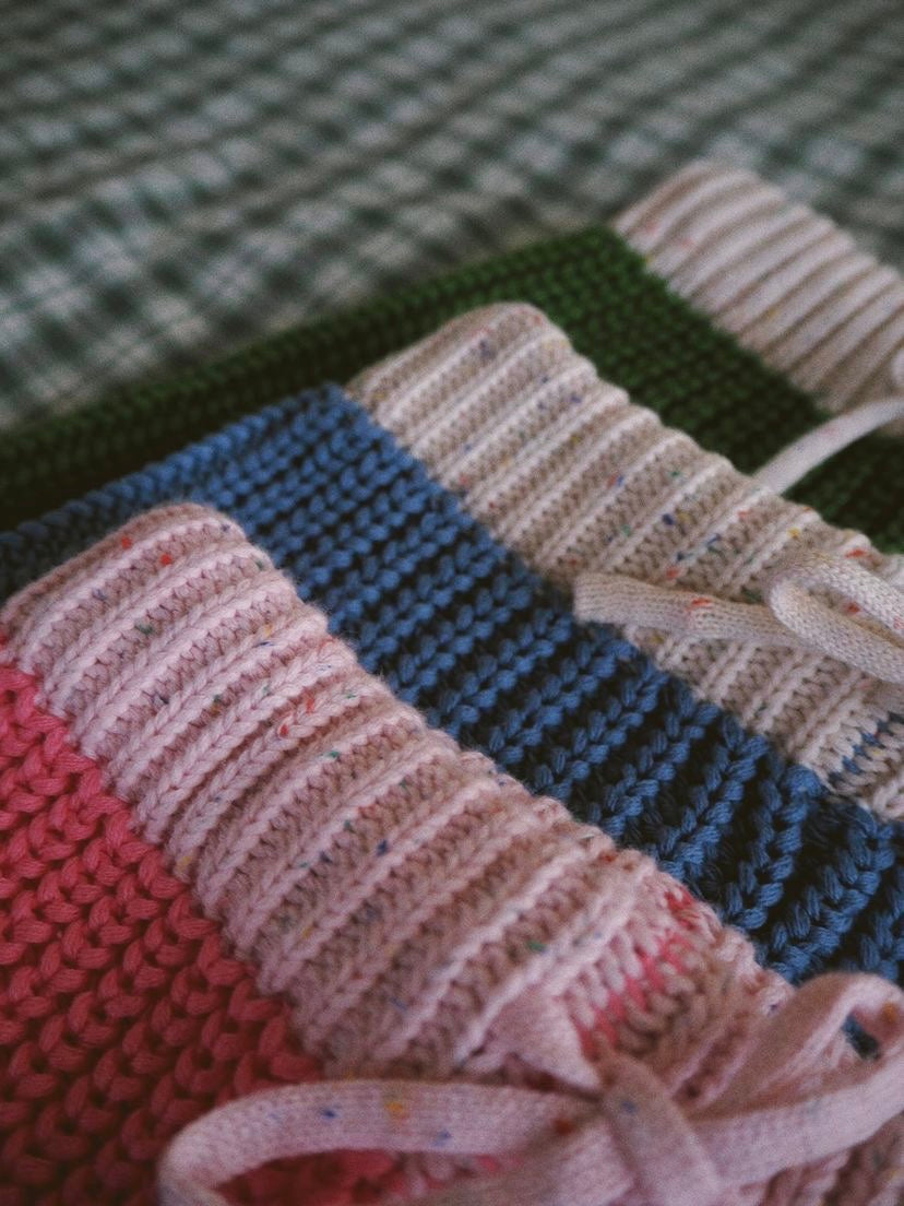 Stripe Chunky Knit Short - Pink with Speckle Baby Pink bel & bow