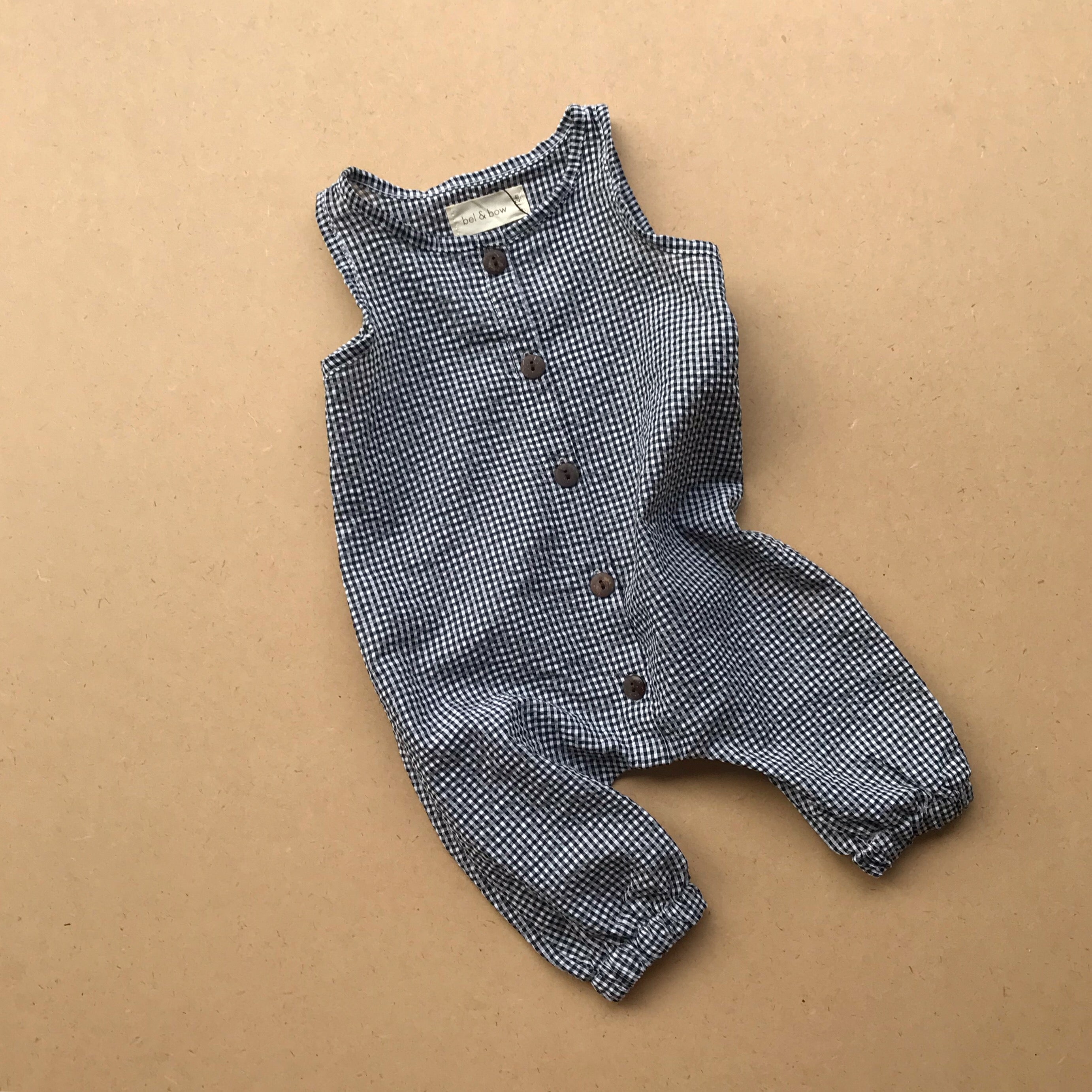 Seersucker Jumpsuit - Black & White Gingham bel & bow