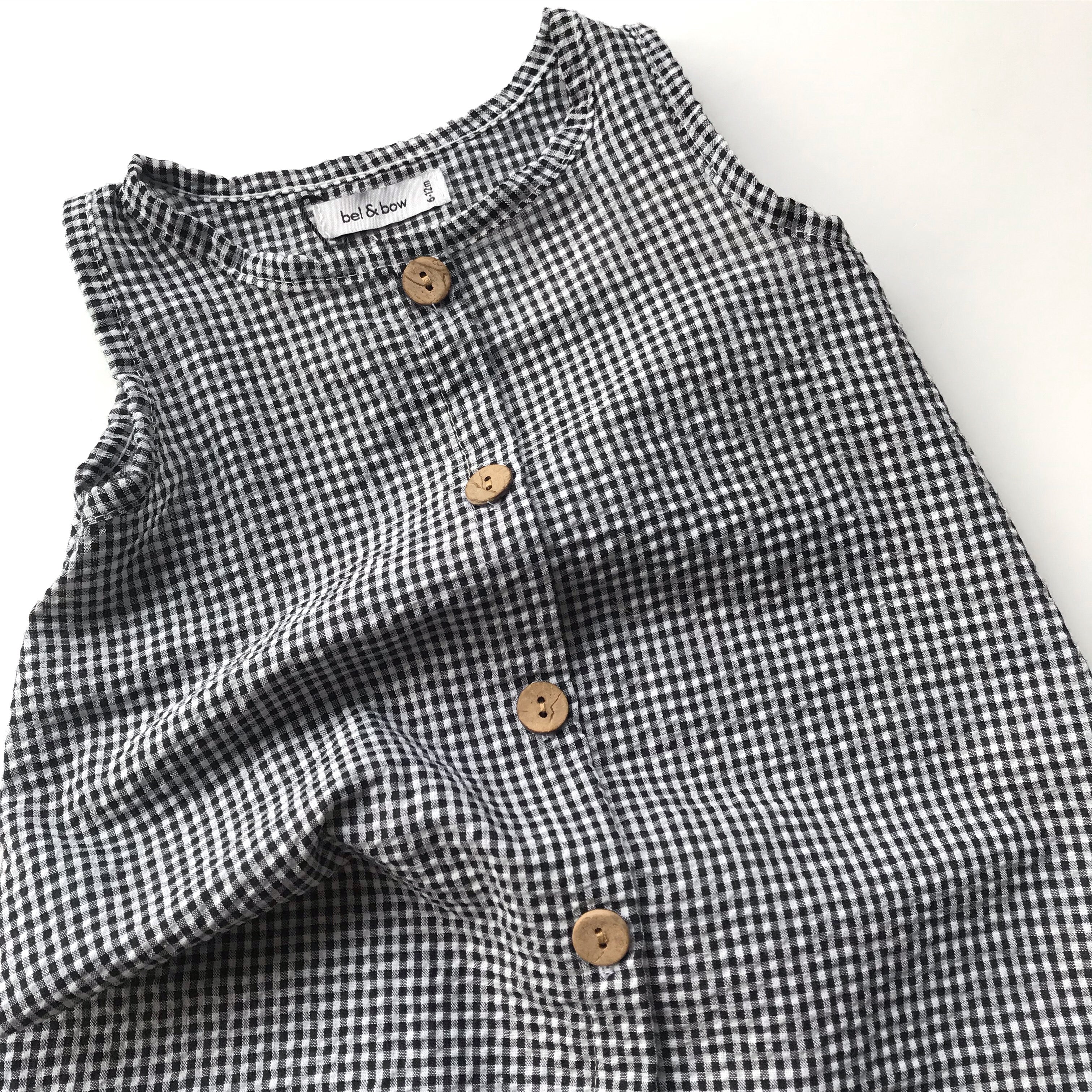 Seersucker Jumpsuit - Black & White Gingham bel & bow