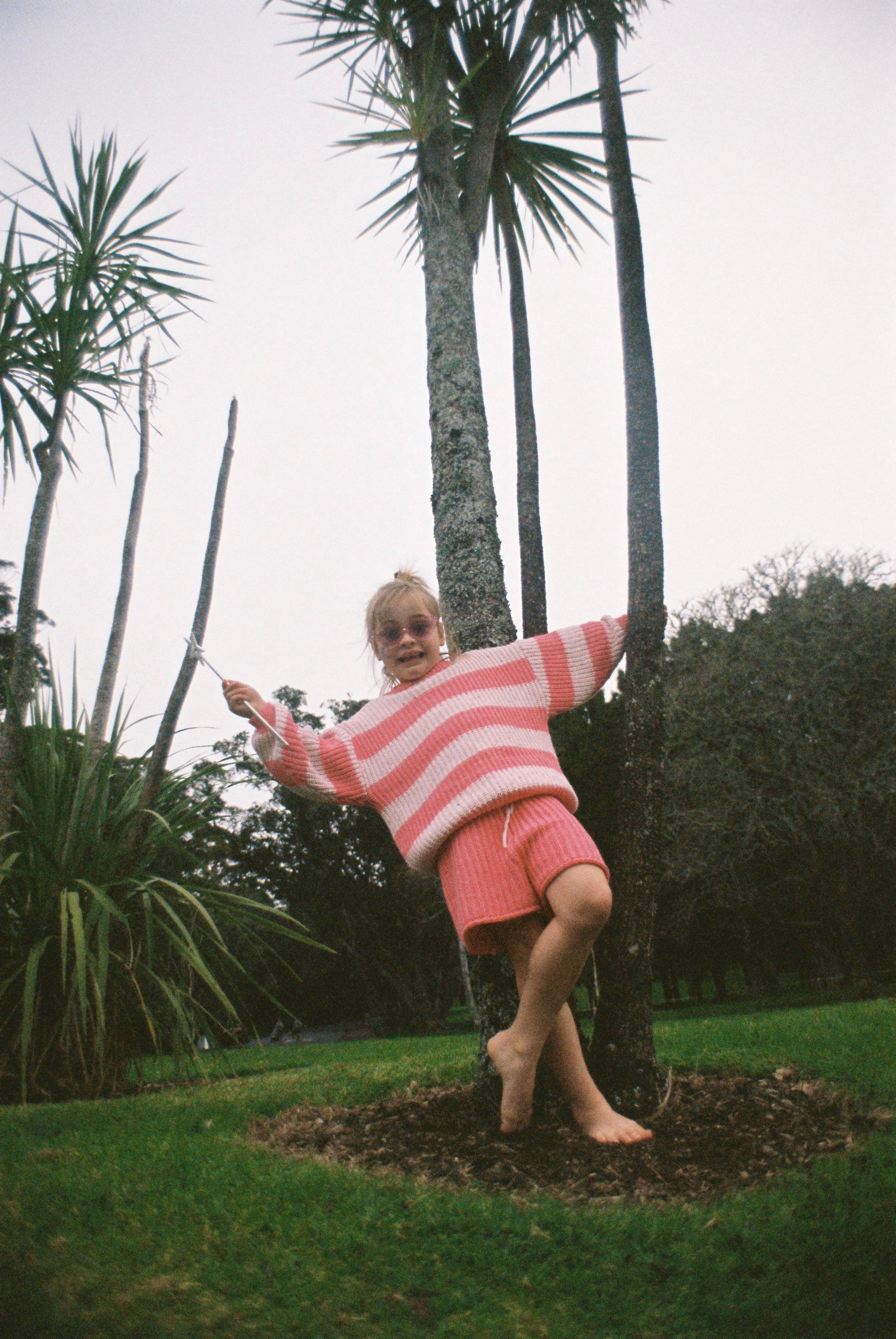 Stripe Chunky Knit Short - Pink with Speckle Baby Pink bel & bow