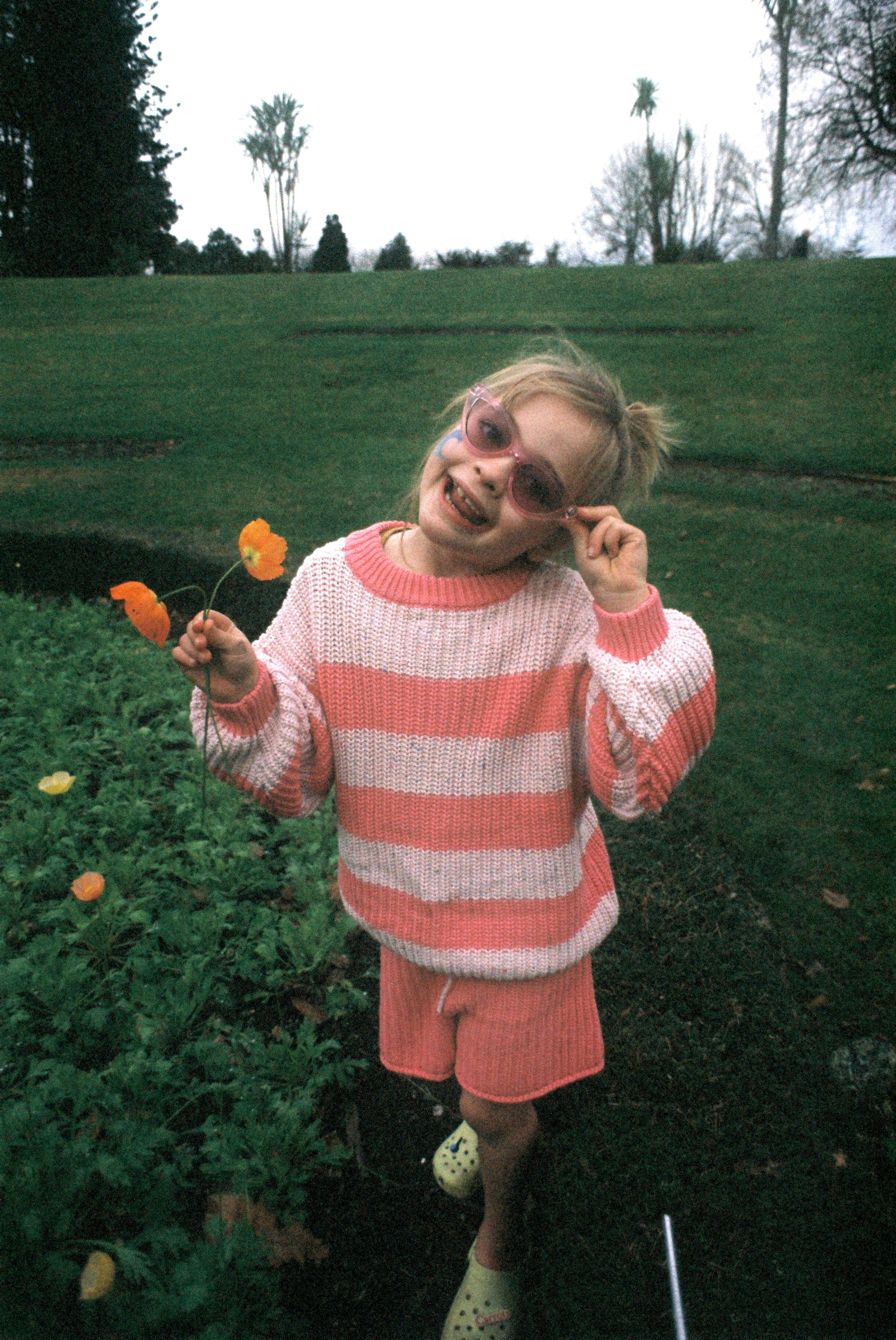 Stripe Chunky Knit Short - Pink with Speckle Baby Pink bel & bow