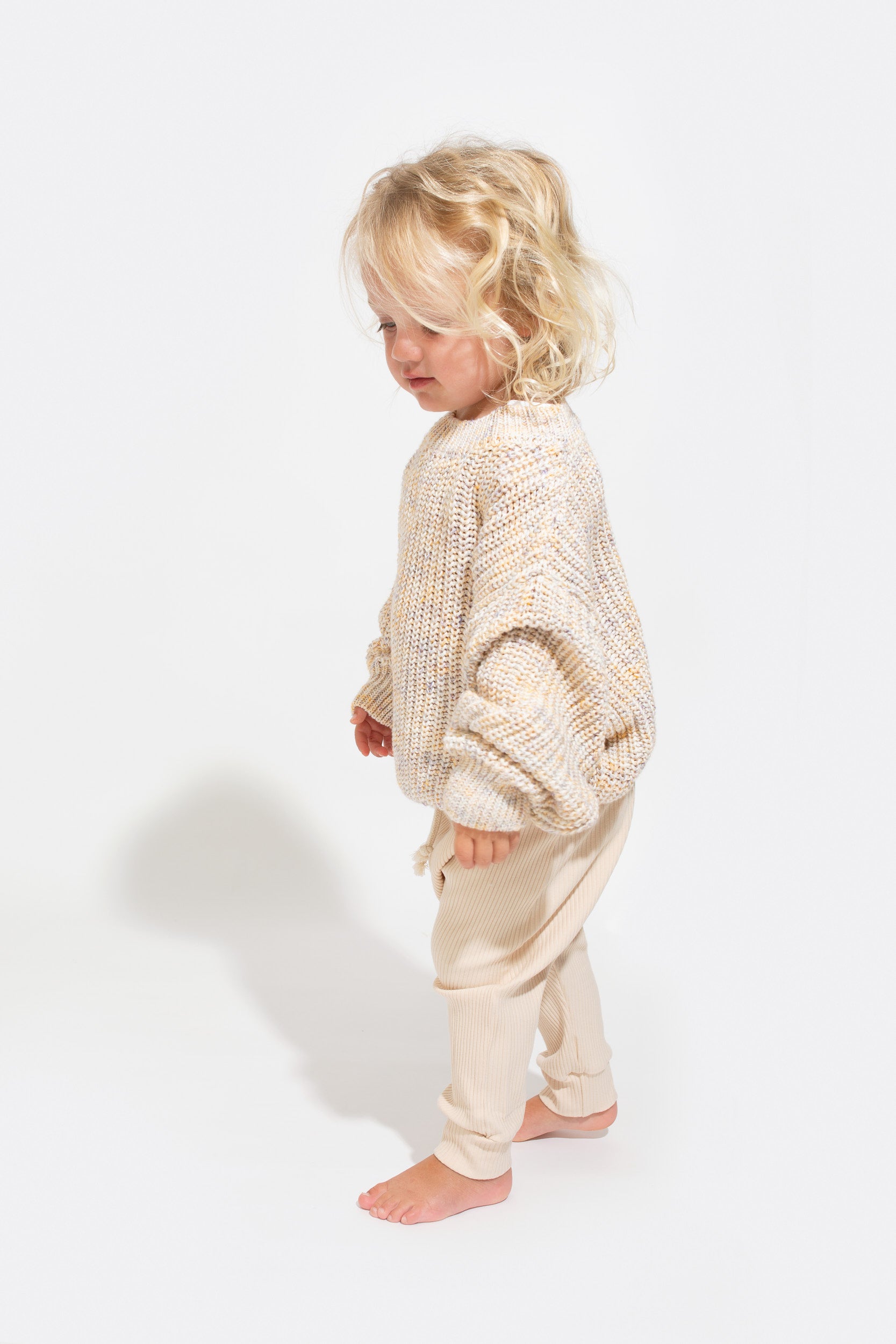 Ribbed Harem Track Pants - Oatmeal bel & bow
