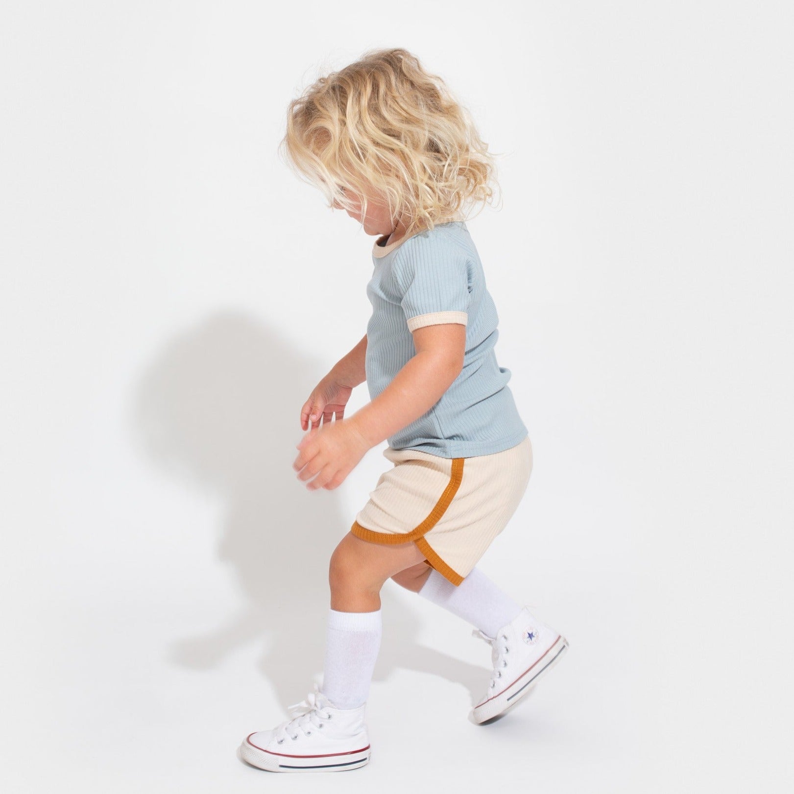 Retro Ribbed Shorts - Oatmeal with Mustard Binds bel & bow