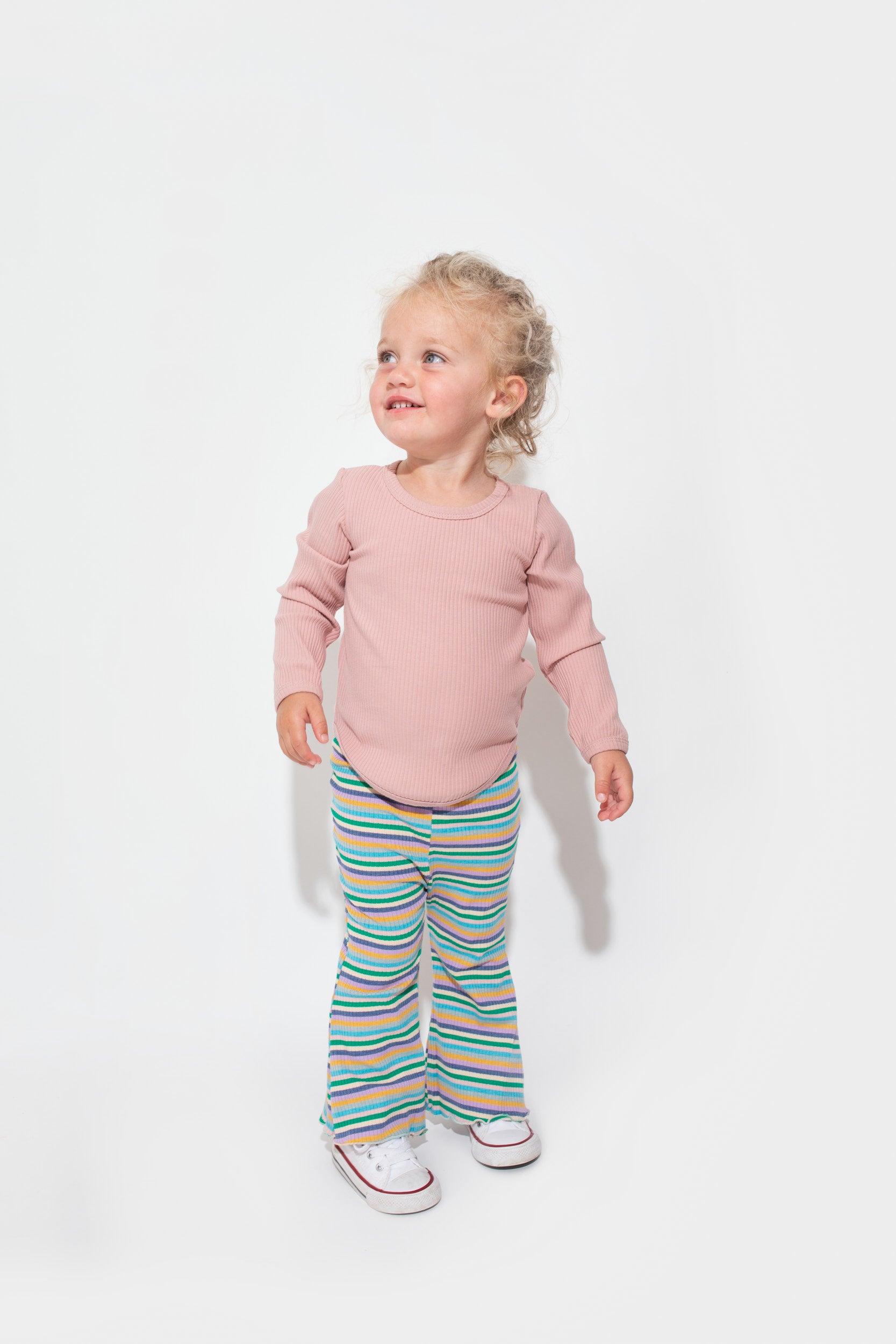 Ribbed Long Sleeve Top - Musk Pink bel & bow
